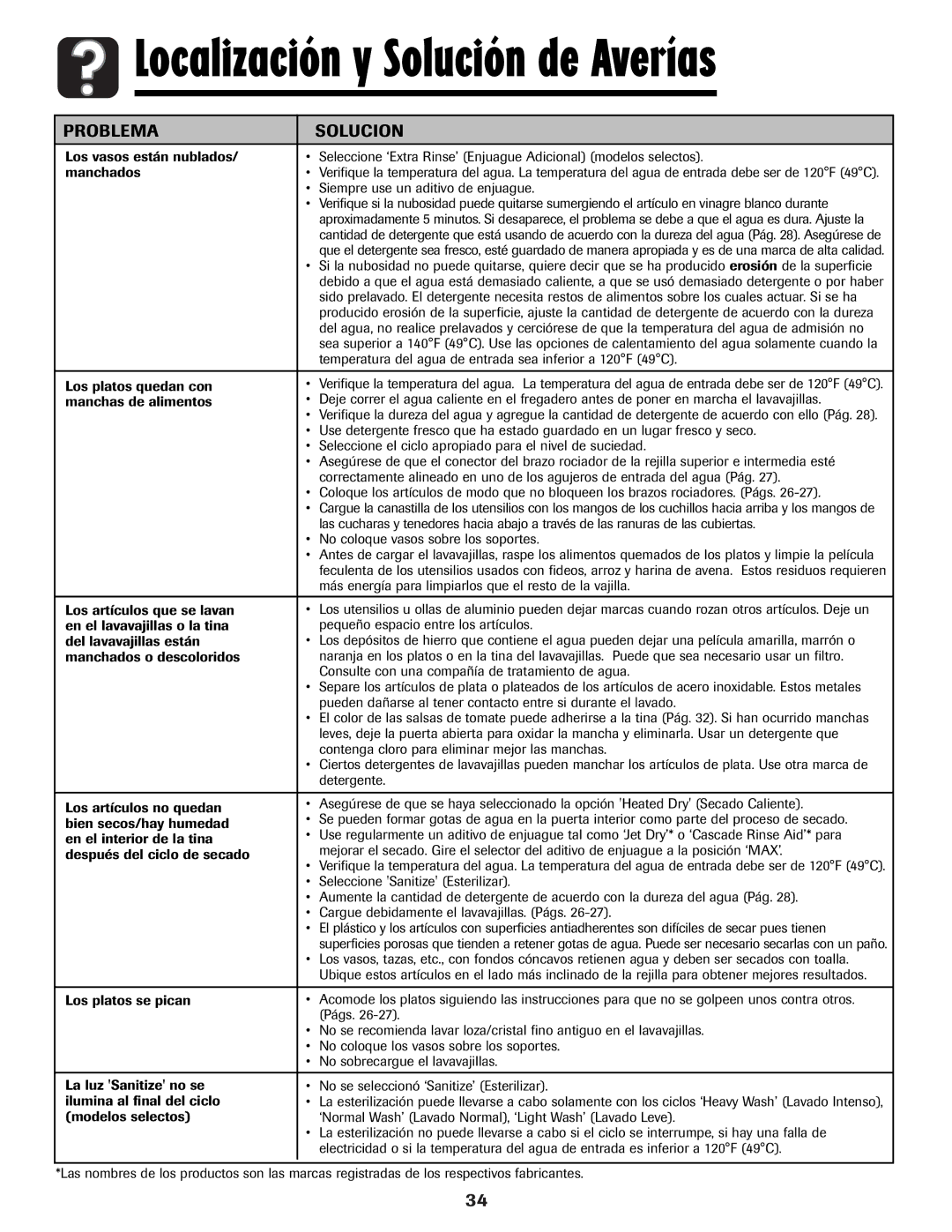 Maytag MDB-7 Siempre use un aditivo de enjuague, Temperatura del agua de entrada sea inferior a 120F 49C, Detergente, Págs 