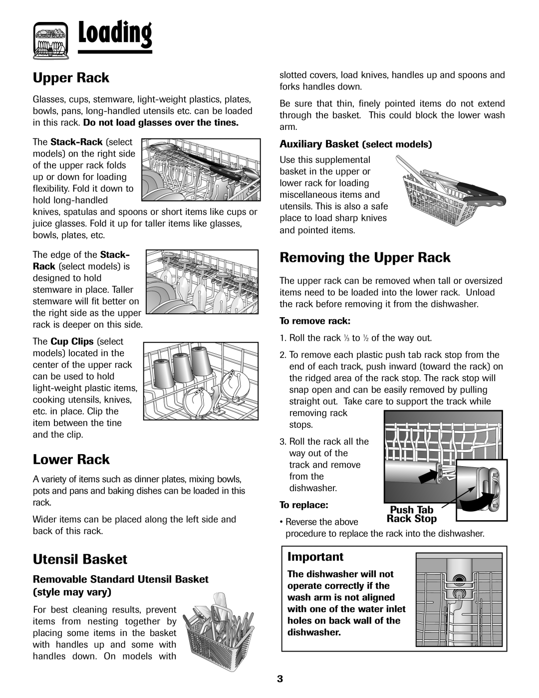 Maytag MDB-7 warranty Upper Rack, Lower, Auxiliary Basket select models, Utensil Basket Vary 