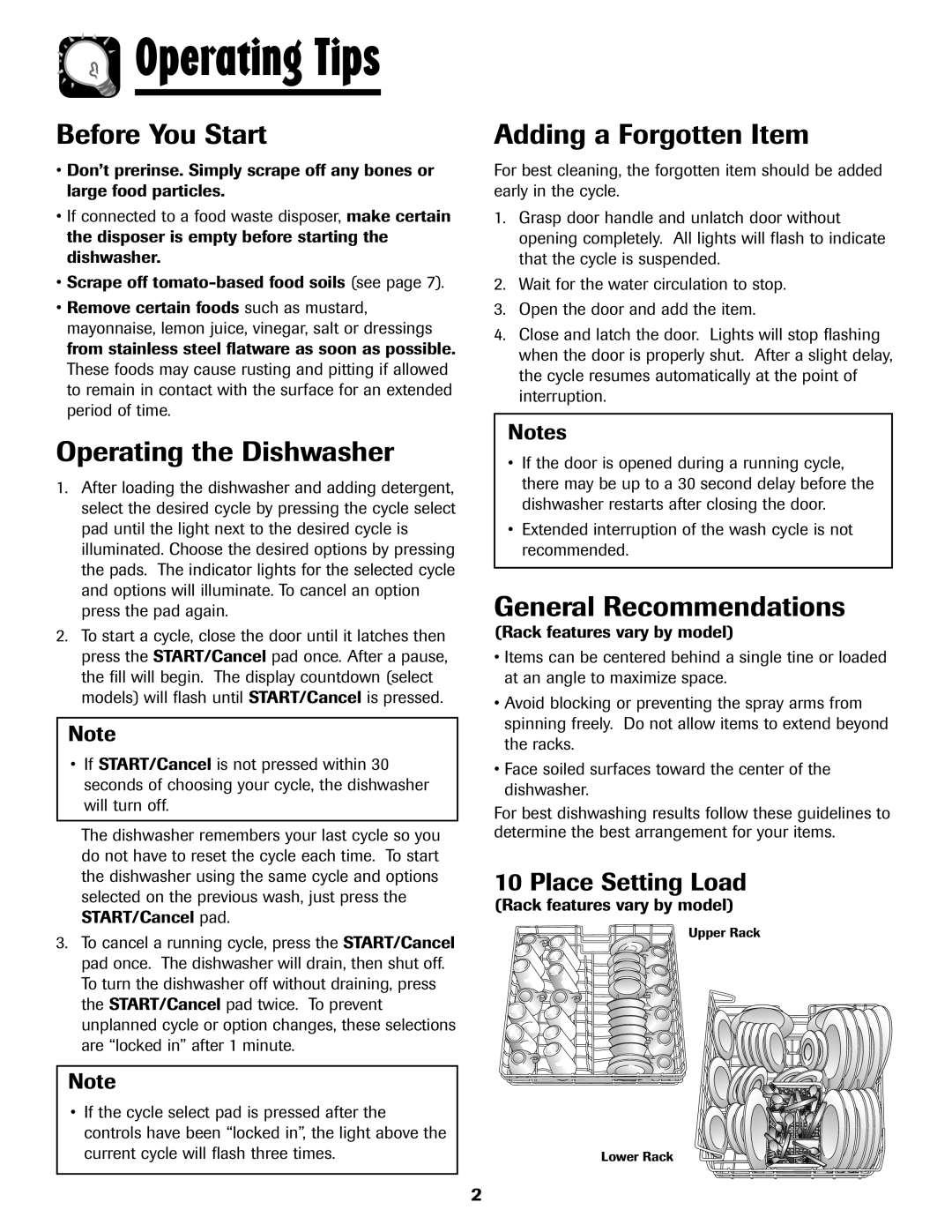 Maytag MDB-7 Operating Tips, Before You Start, Operating the Dishwasher, Adding a Forgotten Item, General Recommendations 