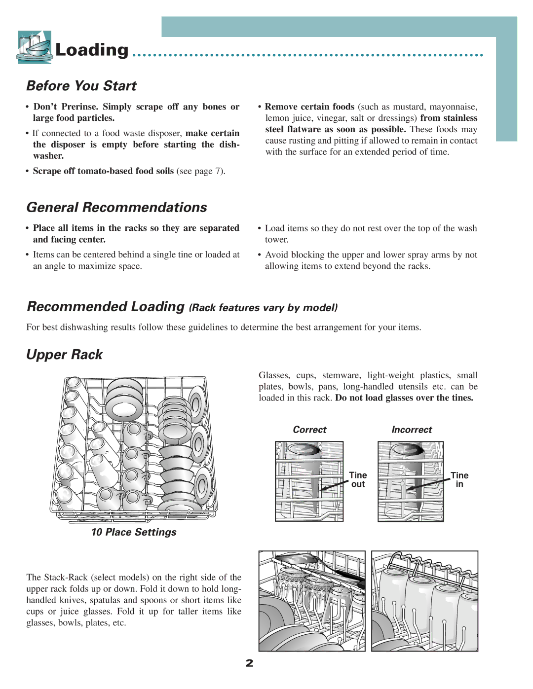 Maytag MDC4100, MDB3100, MDB4100, MDBD820, 6 915555 B, MDB4160 Loading, Before You Start, General Recommendations, Upper Rack 