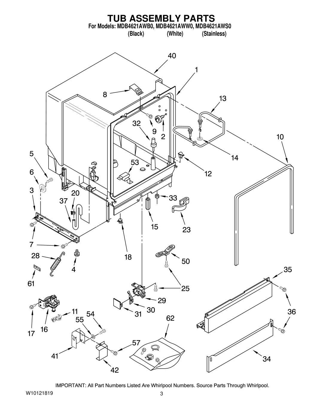 Maytag MDB4621AWS0, MDB4621AWB0 manual TUB Assembly Parts 