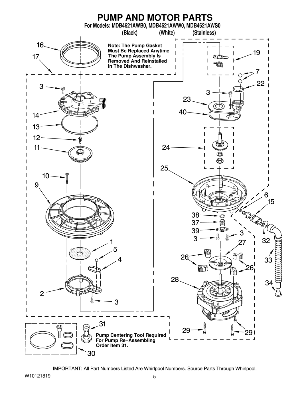 Maytag MDB4621AWS0, MDB4621AWB0 manual Pump and Motor Parts 