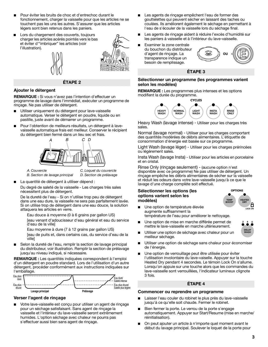 Maytag MDB4621AWW0 Ajouter le détergent, Verser l’agent de rinçage, Commencer ou reprendre un programme 