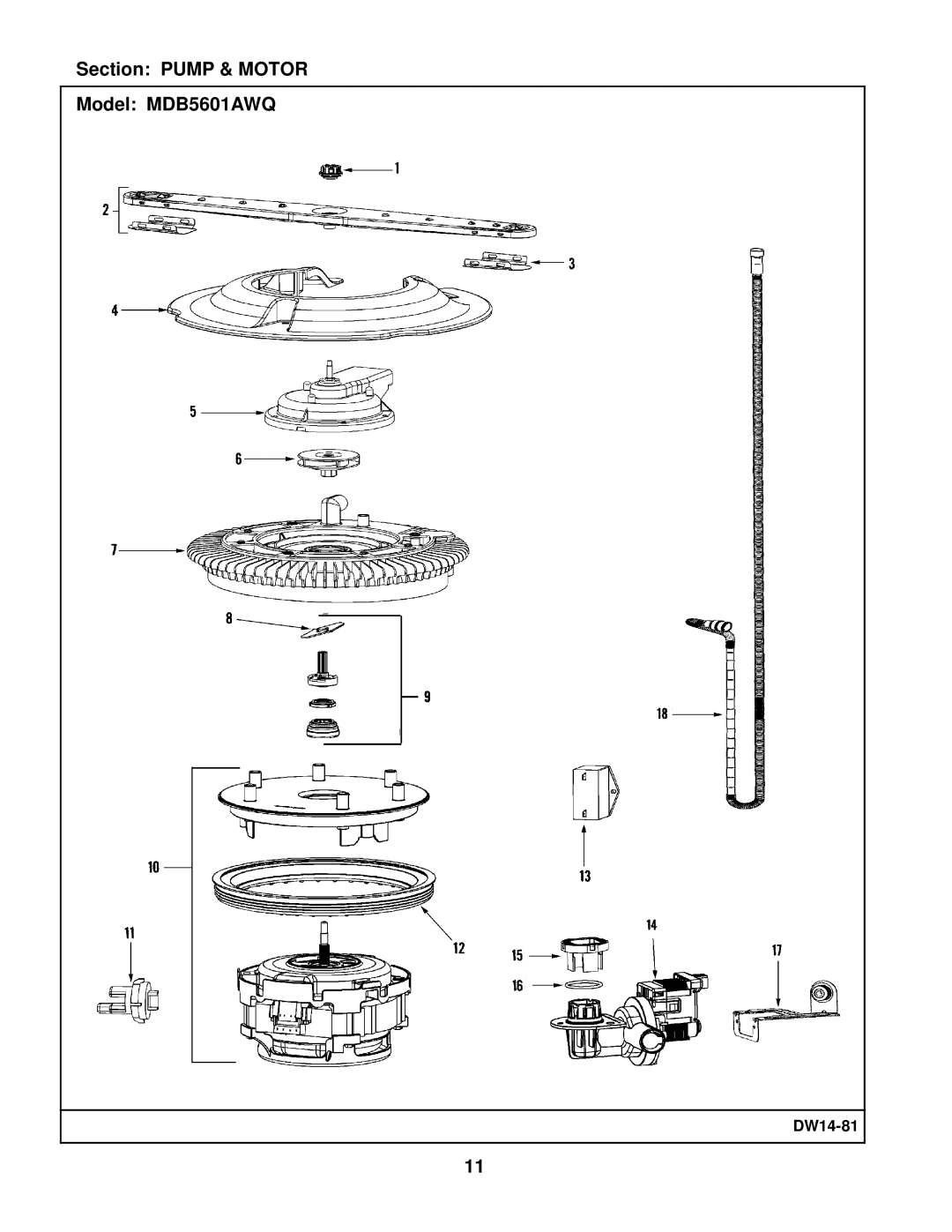 Maytag manual Section Pump & Motor Model MDB5601AWQ 