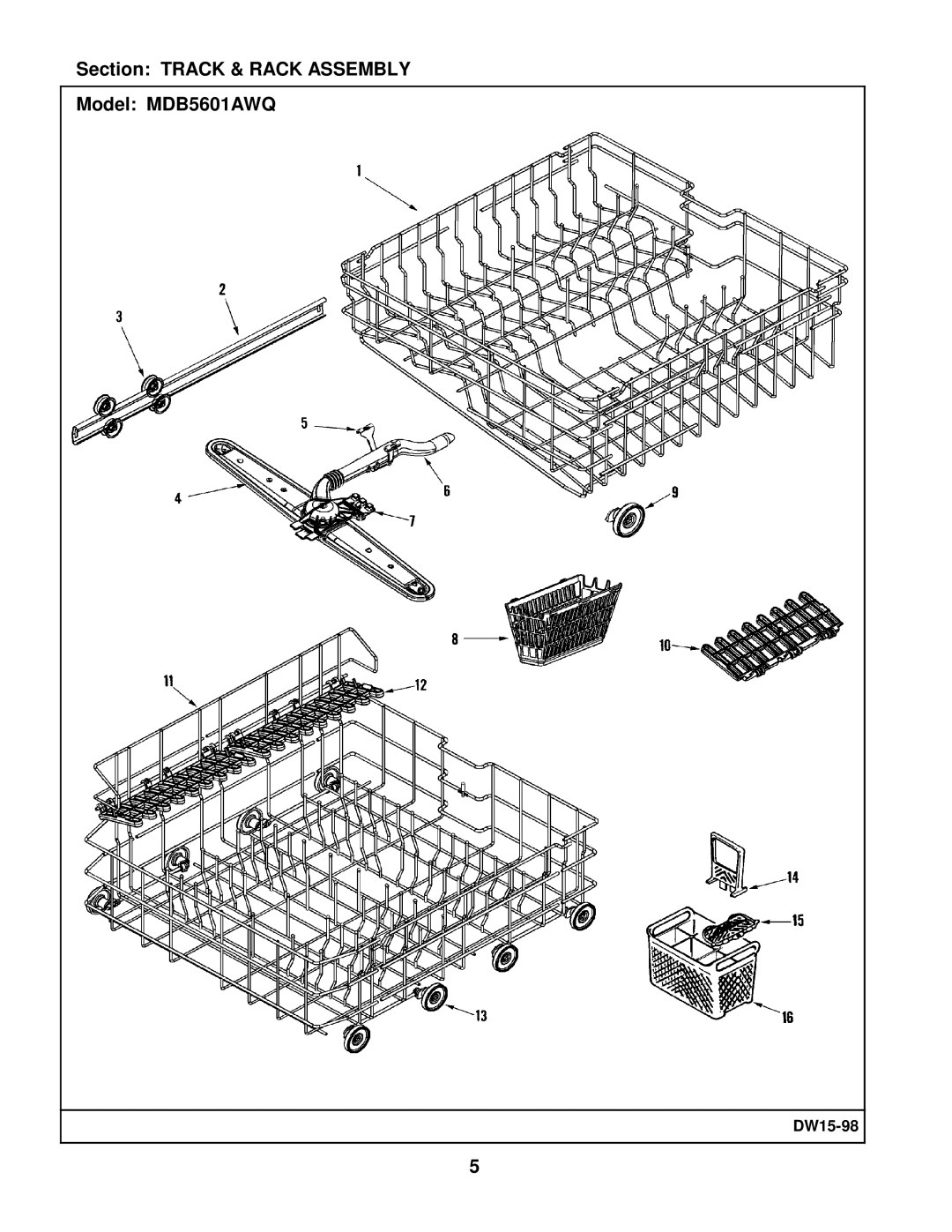 Maytag manual Section Track & Rack Assembly Model MDB5601AWQ 