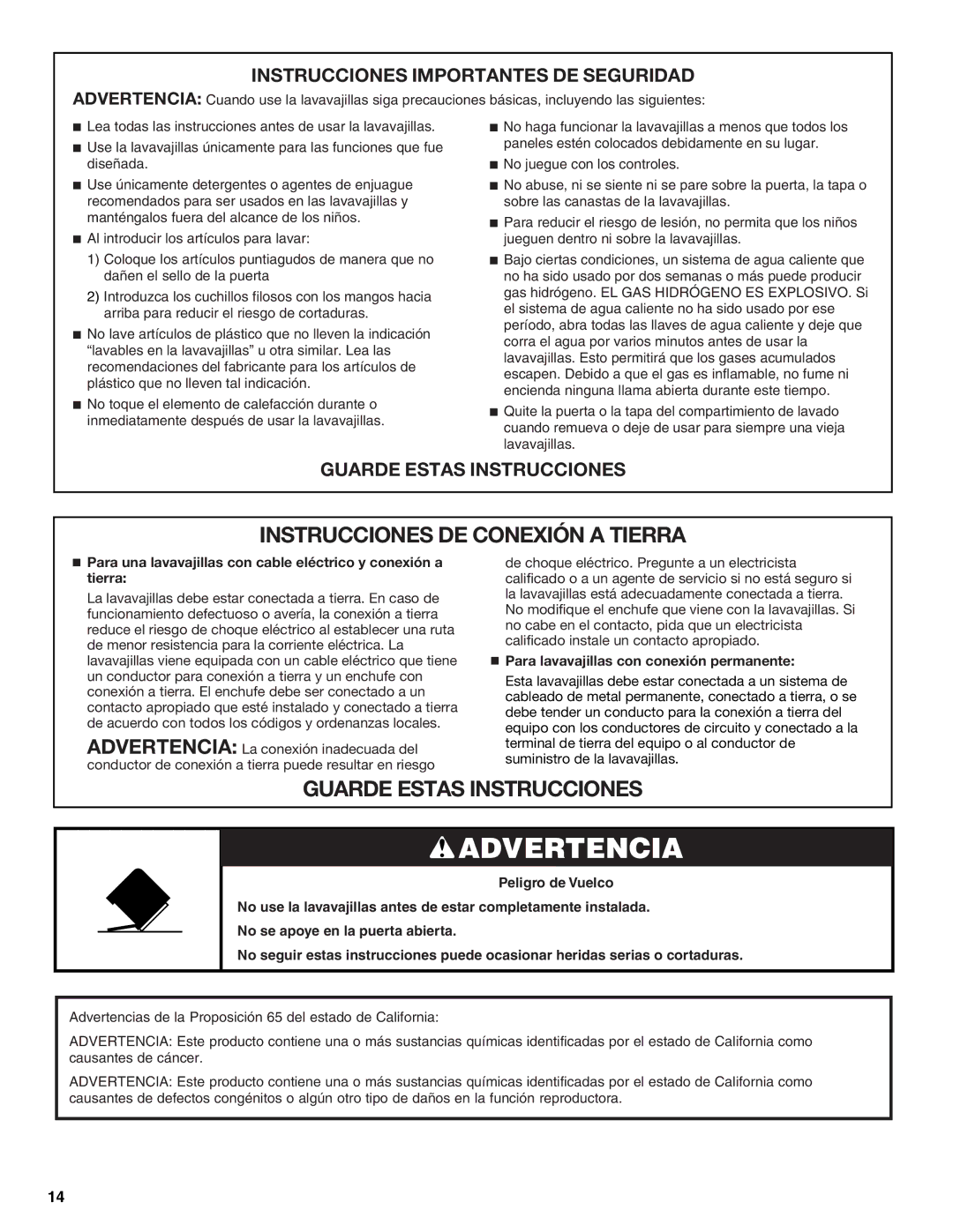 Maytag MDB6600WH warranty Instrucciones Importantes DE Seguridad, Para lavavajillas con conexión permanente 