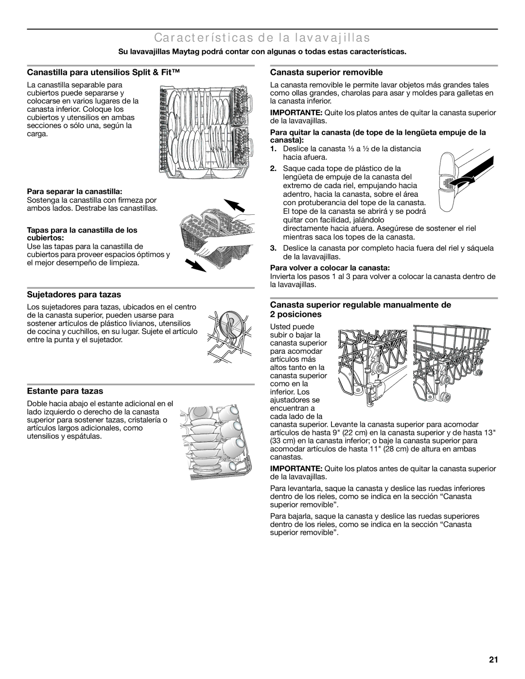 Maytag MDB6600WH warranty Características de la lavavajillas 