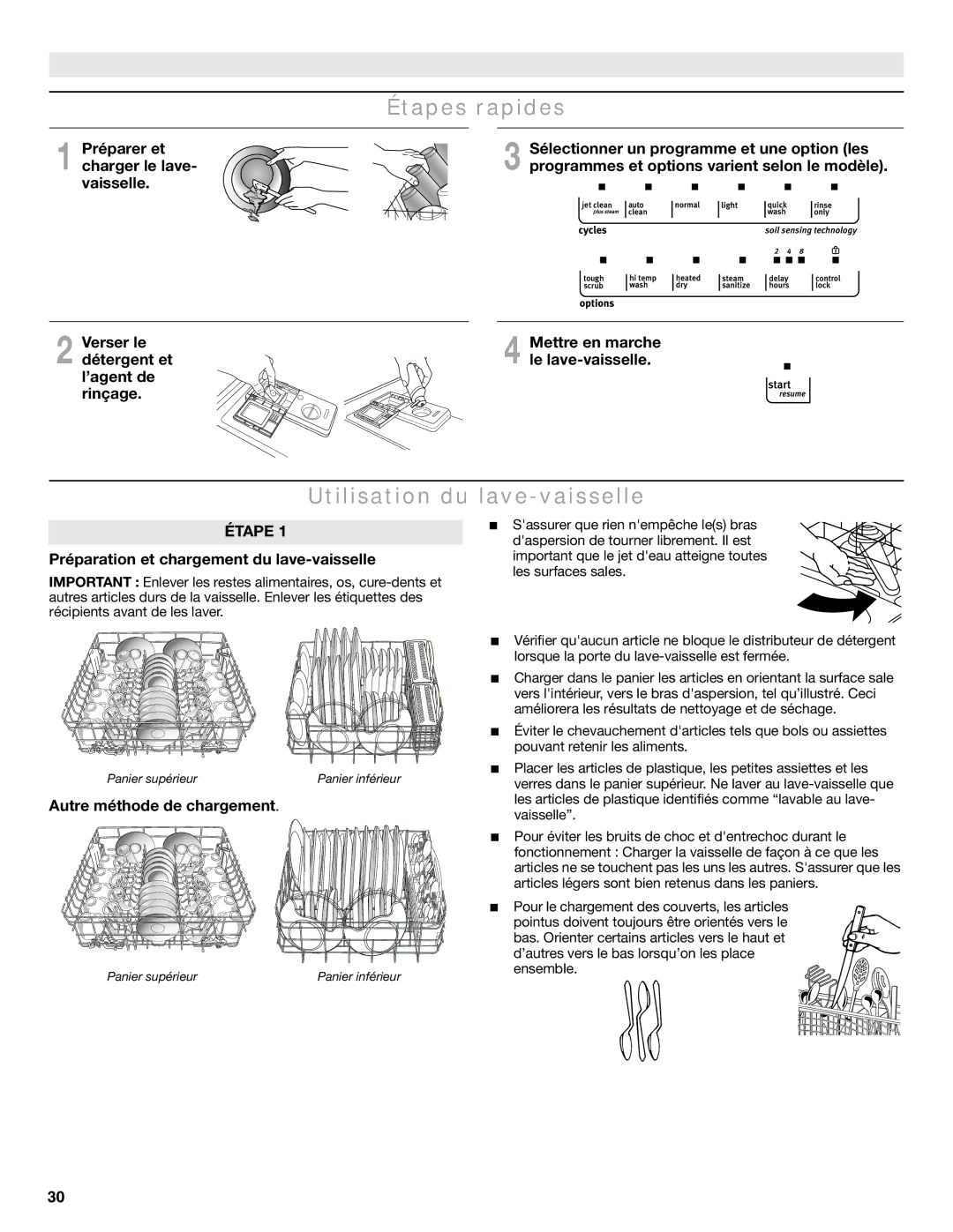 Maytag MDB6600WH warranty Étapes rapides, Utilisation du lave-vaisselle 