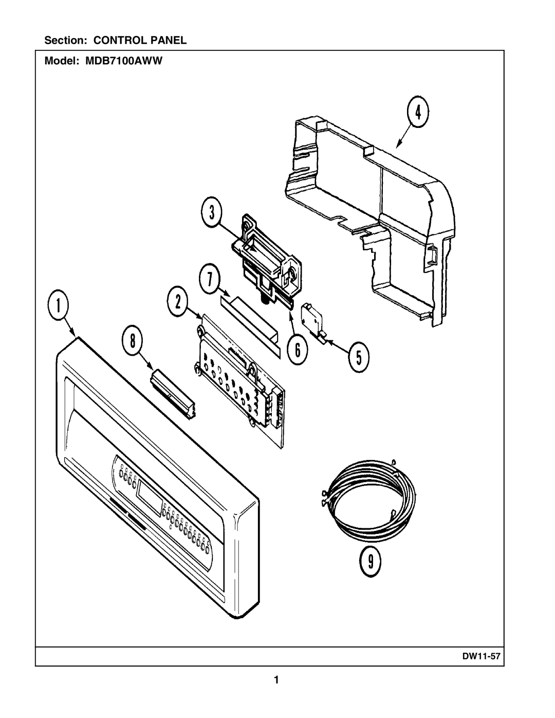 Maytag manual Section Control Panel Model MDB7100AWW 