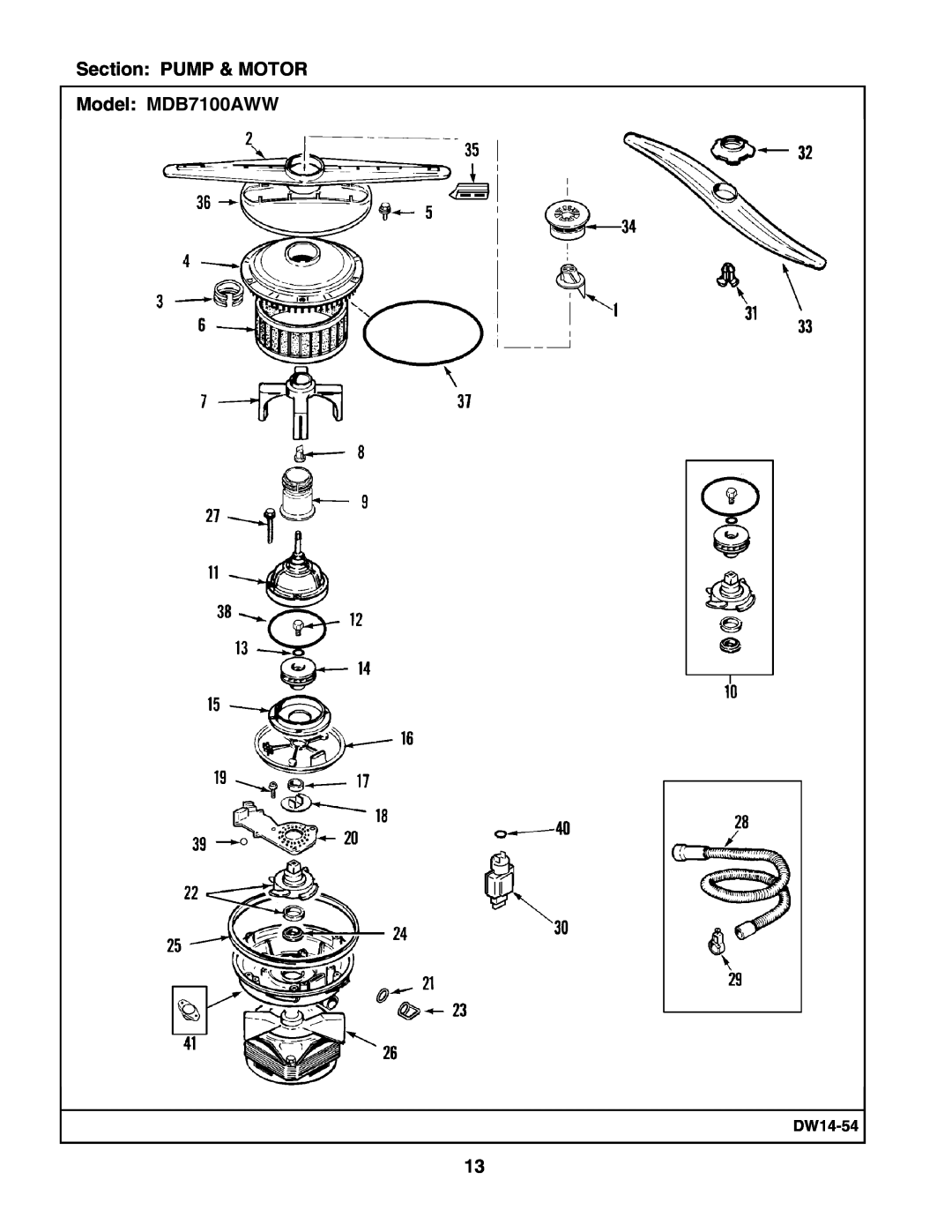Maytag manual Section PUMP & MOTOR Model MDB7100AWW, DW14-54 