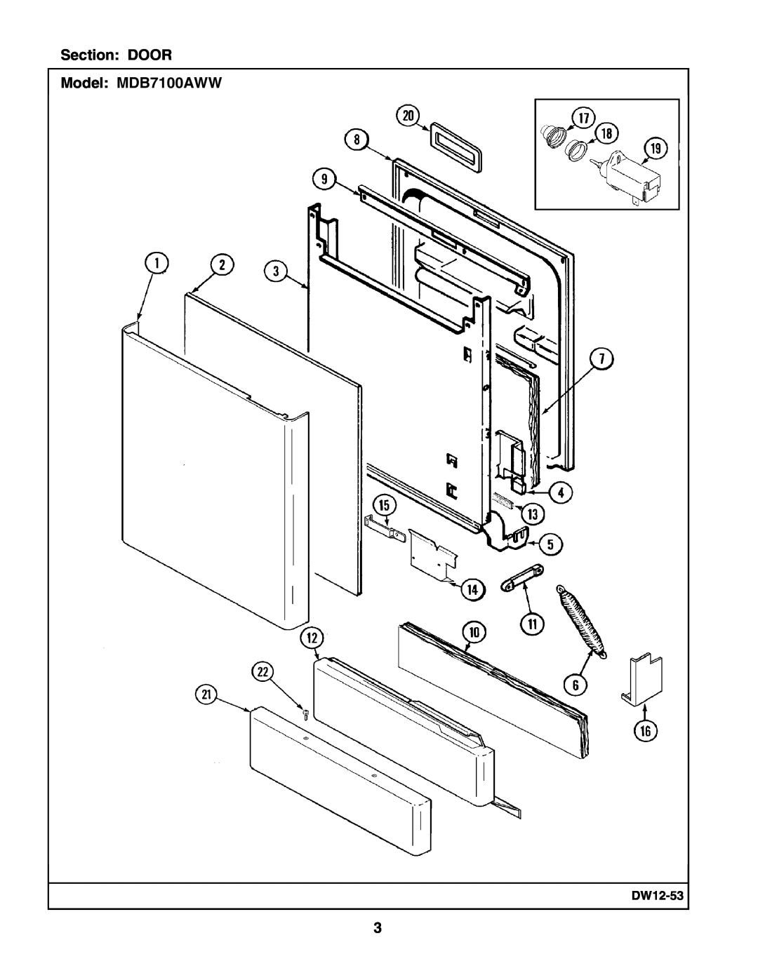 Maytag manual Section DOOR Model MDB7100AWW, DW12-53 