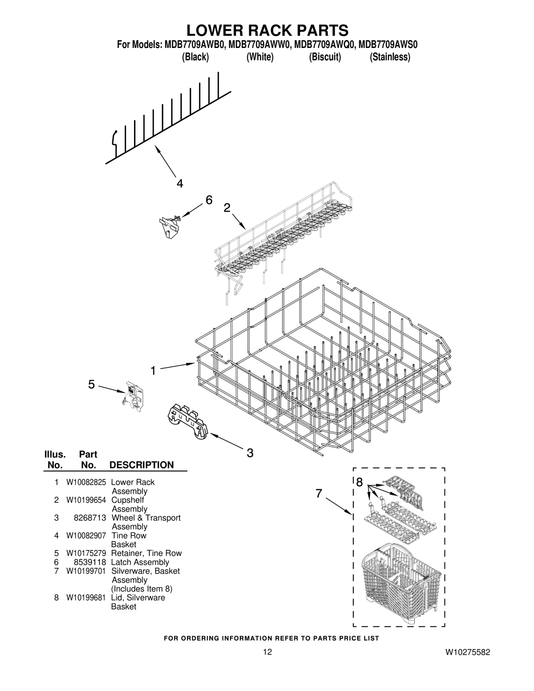 Maytag MDB7709AWB0, MDB7709AWW0, MDB7709AWQ0, MDB7709AWS0 manual Lower Rack Parts 