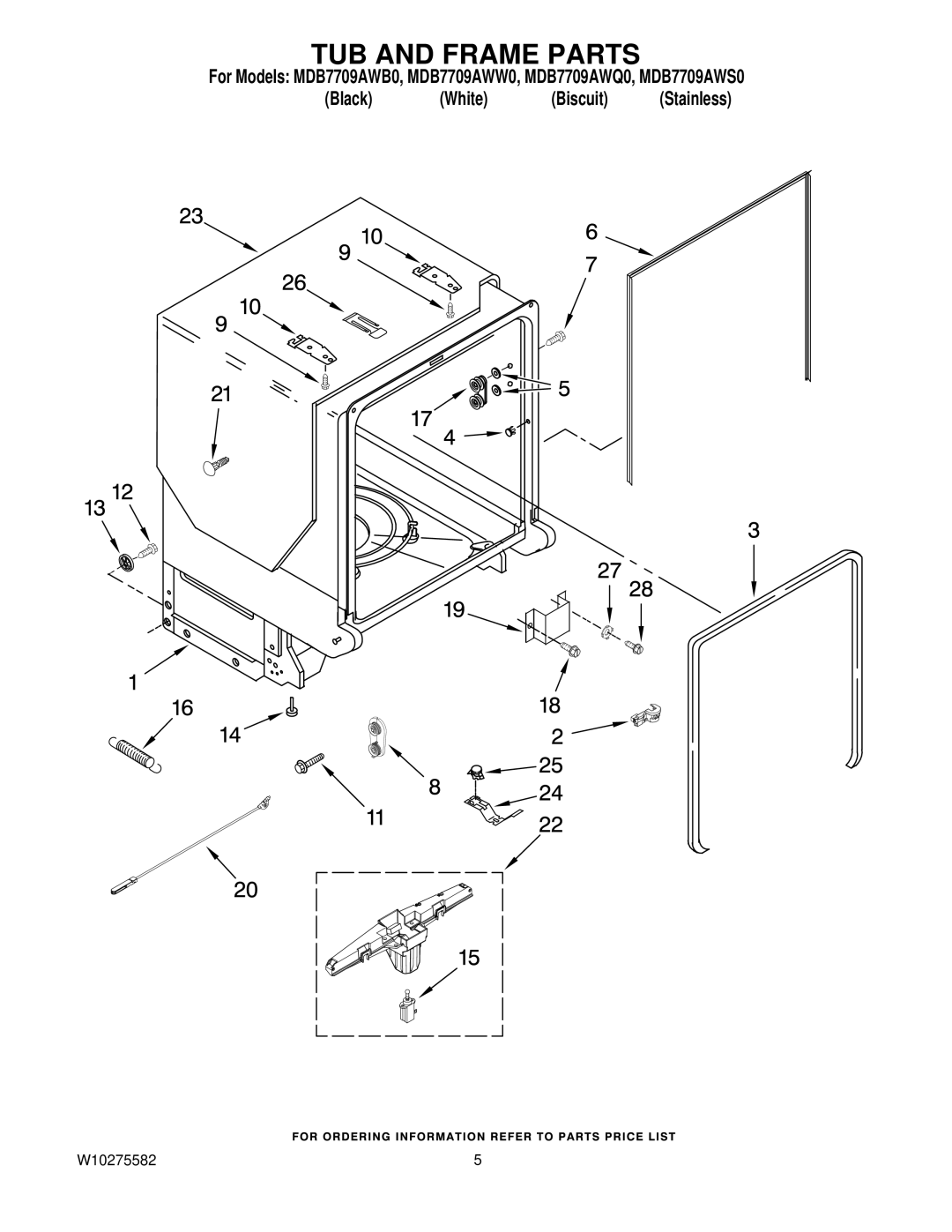 Maytag MDB7709AWW0, MDB7709AWB0, MDB7709AWQ0, MDB7709AWS0 manual TUB and Frame Parts 