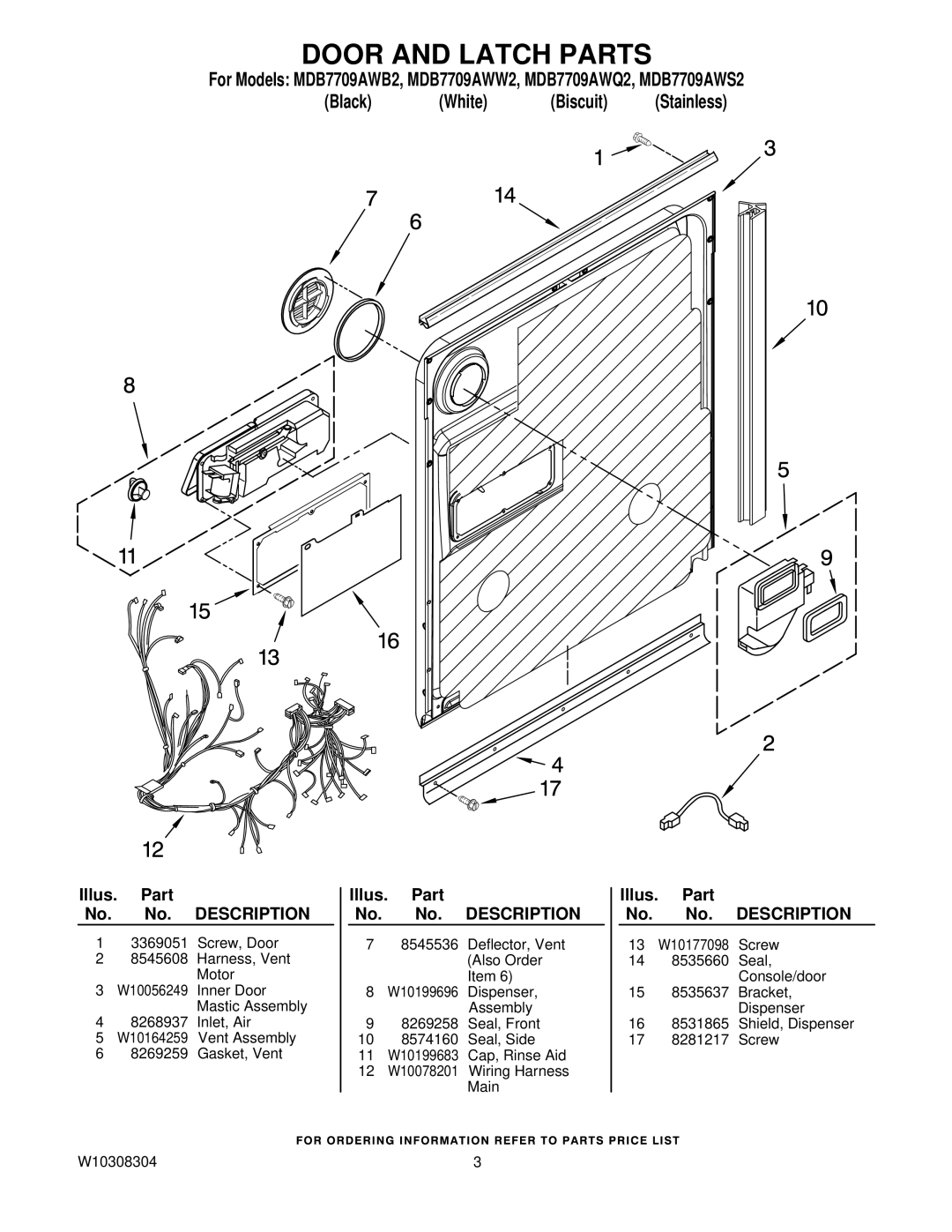 Maytag MDB7709AWB2, MDB7709AWW2, MDB7709AWQ2, MDB7709AWS2 manual Door and Latch Parts 