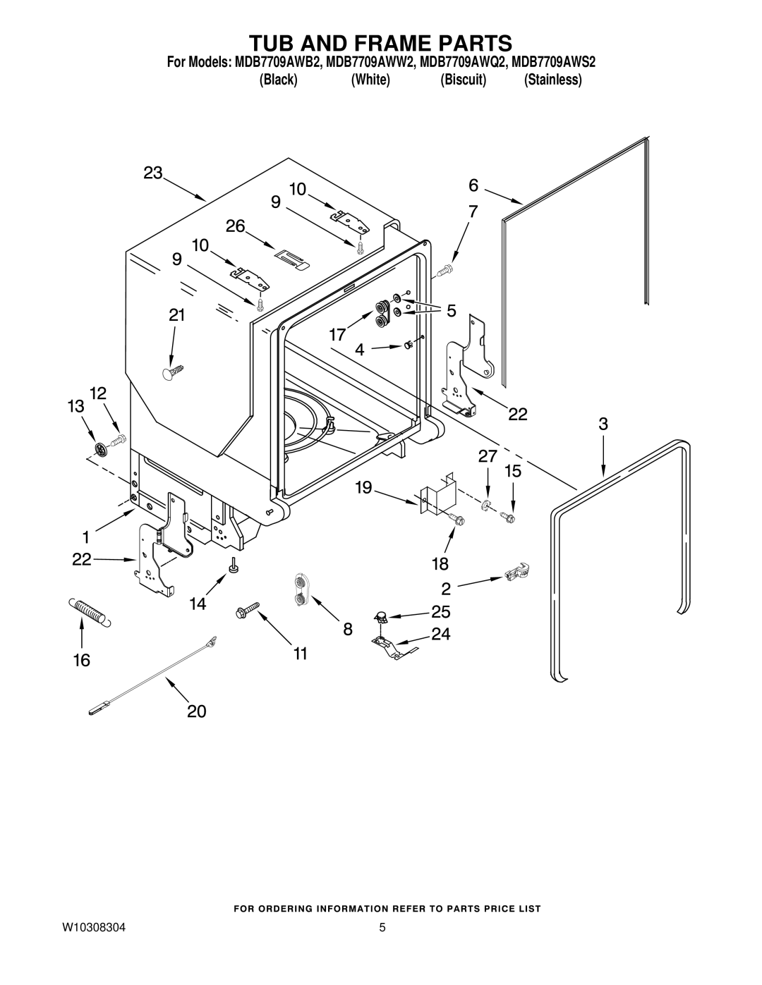 Maytag MDB7709AWQ2, MDB7709AWW2, MDB7709AWS2, MDB7709AWB2 manual TUB and Frame Parts 