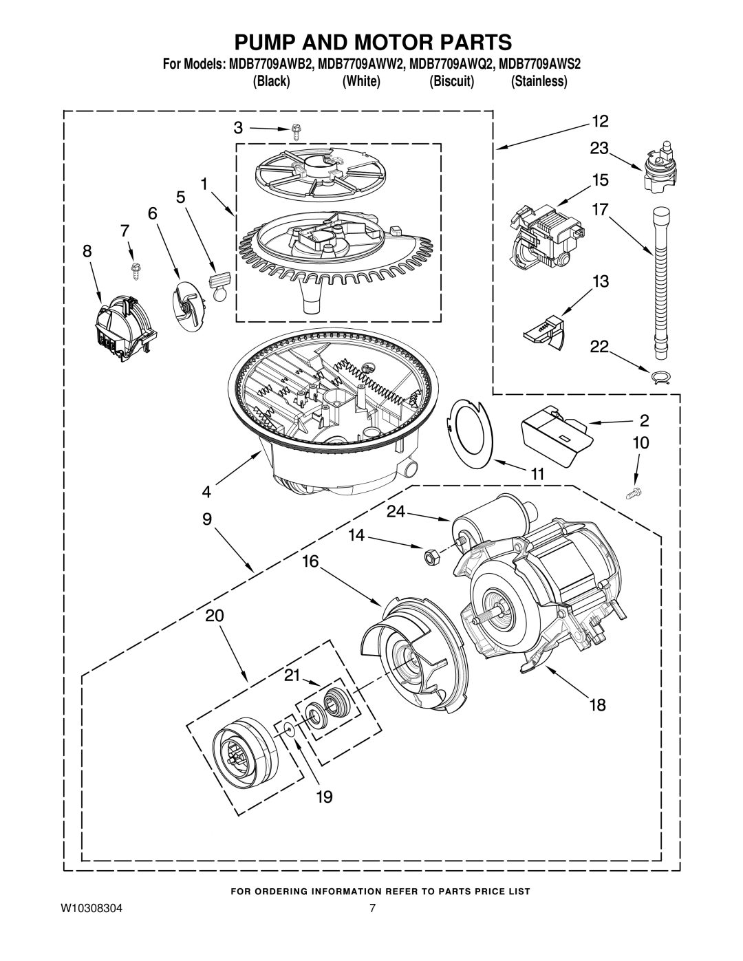 Maytag MDB7709AWB2, MDB7709AWW2, MDB7709AWQ2, MDB7709AWS2 manual Pump and Motor Parts 