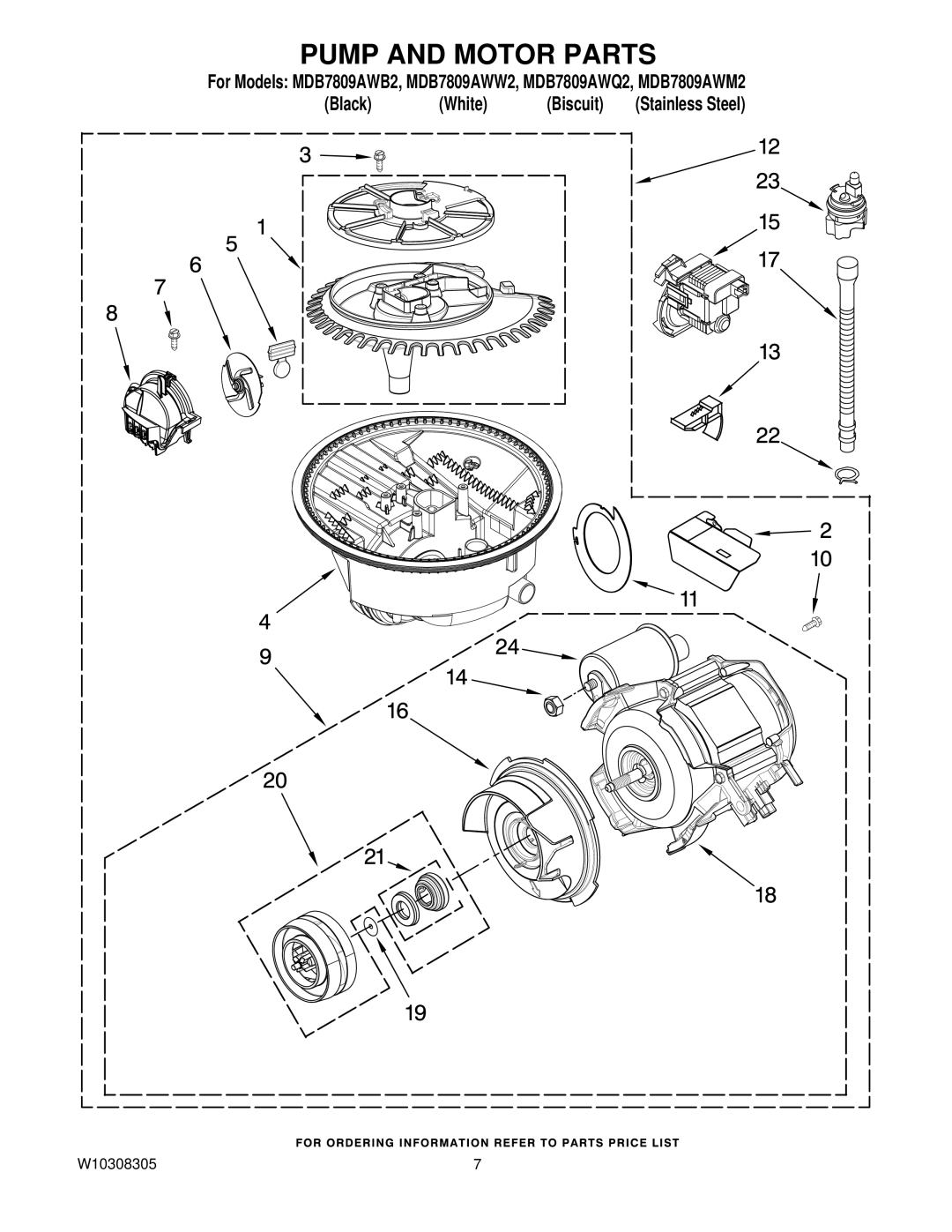 Maytag MDB7809AWB2, MDB7809AWW2, MDB7809AWQ2, MDB7809AWM2 manual Pump and Motor Parts 