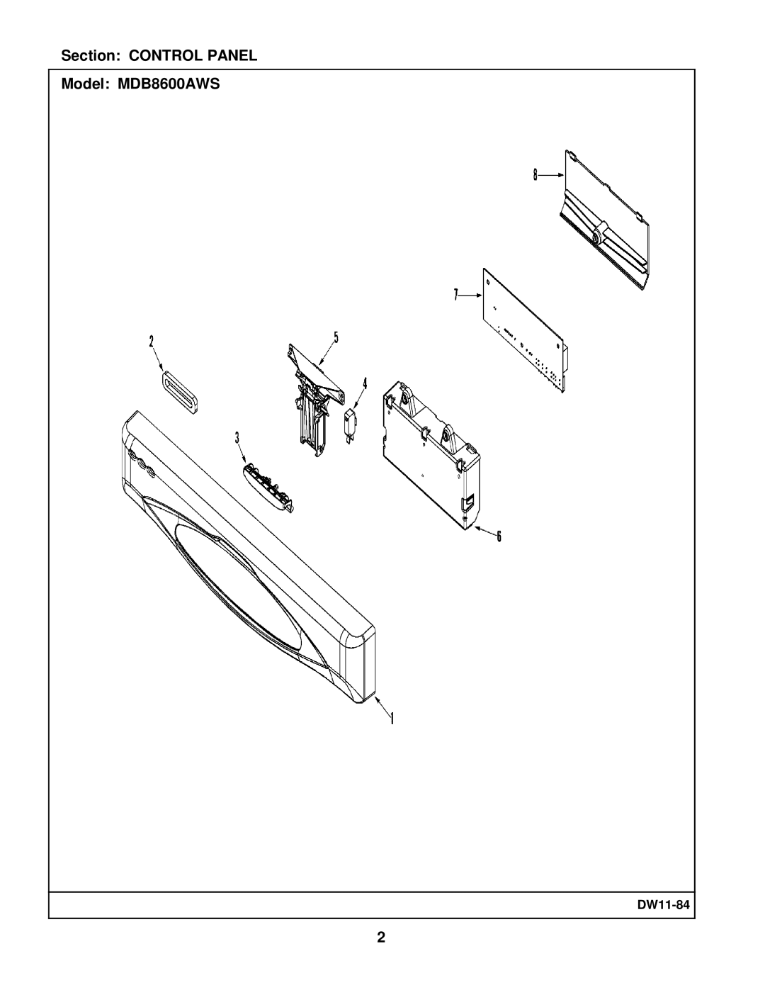 Maytag manual Section Control Panel Model MDB8600AWS 