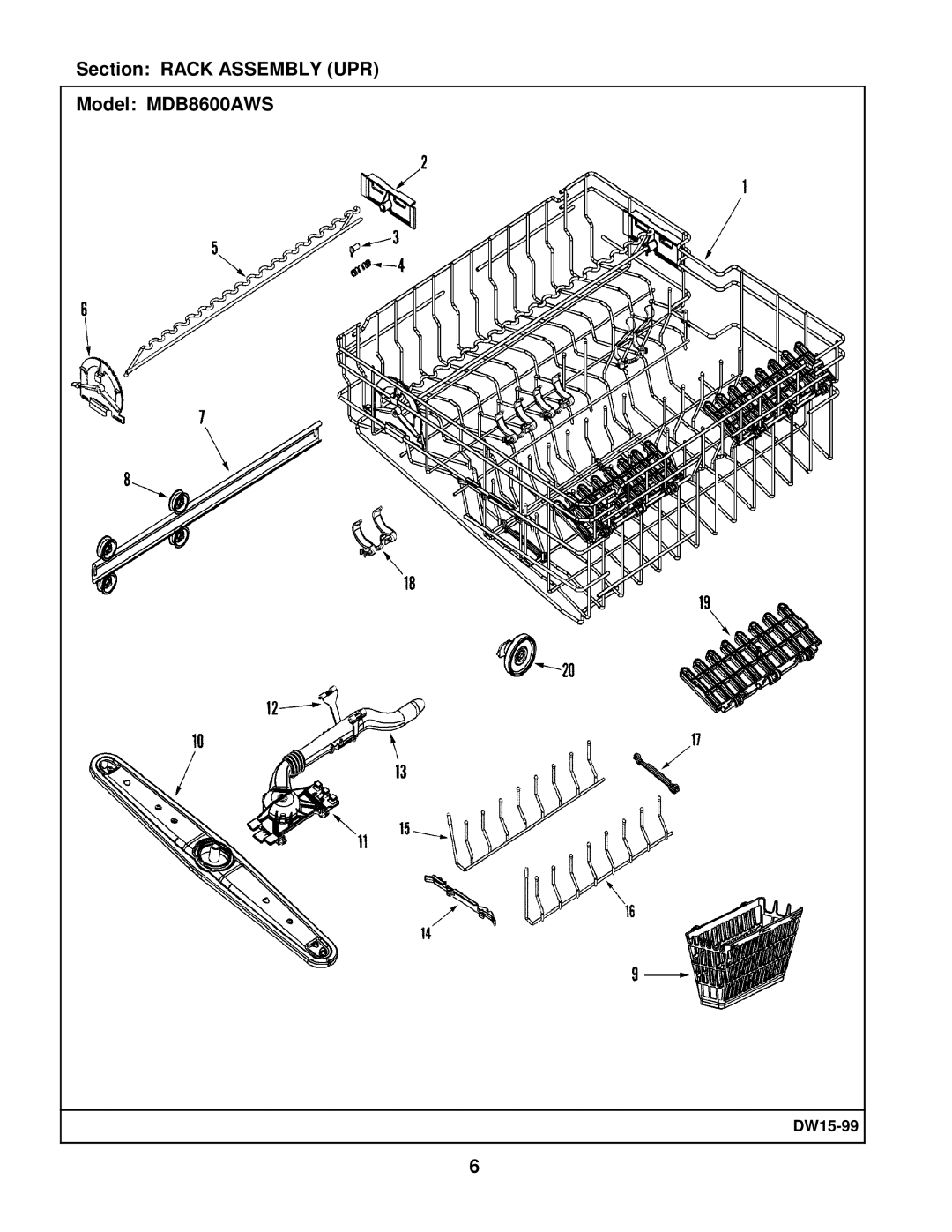 Maytag manual Section Rack Assembly UPR Model MDB8600AWS 