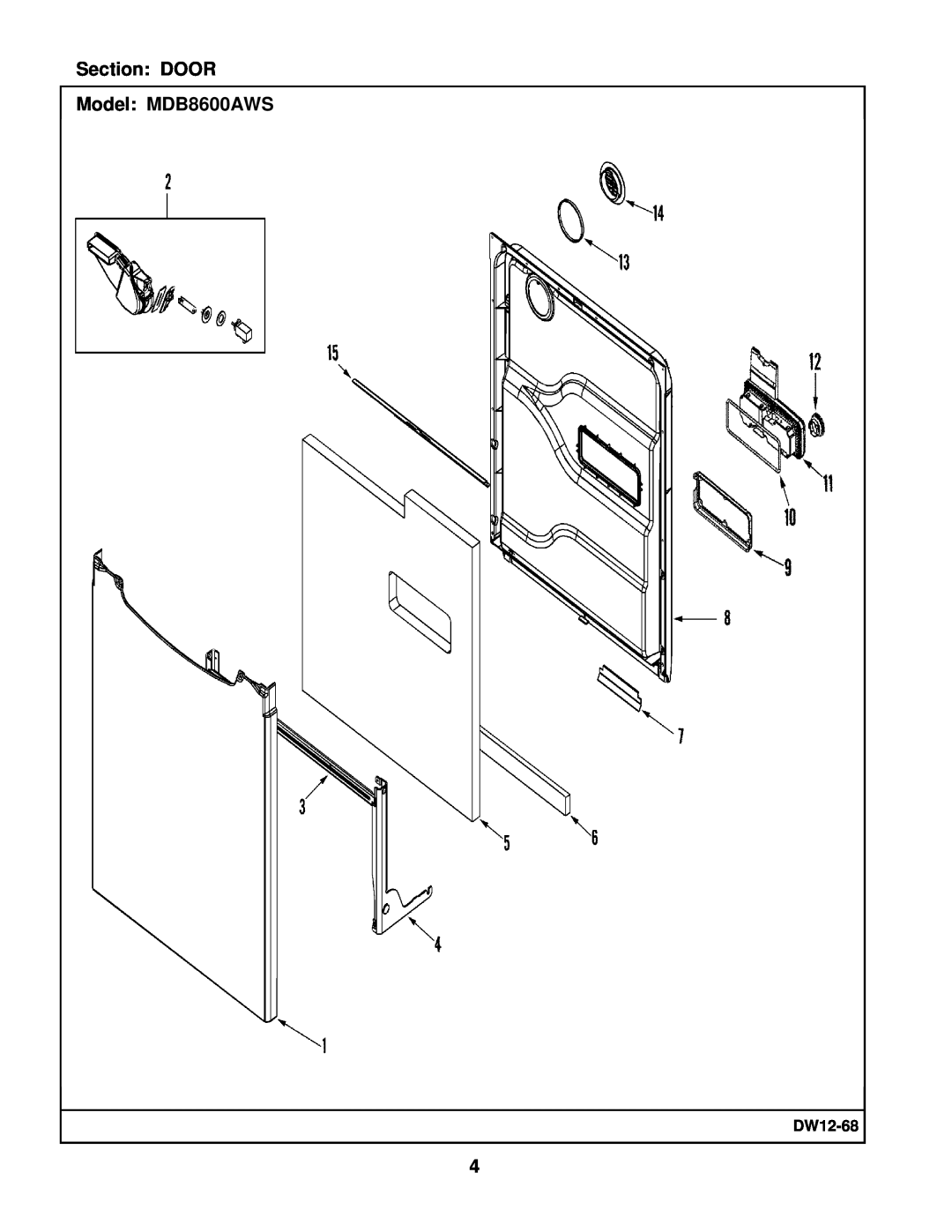 Maytag manual Section DOOR Model MDB8600AWS, DW12-68 