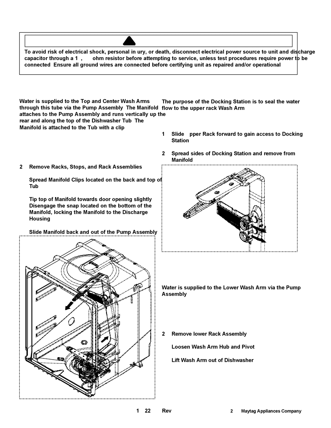 Maytag MDB9750AW, MDB8750AW, JDB2150AWP, JDB2100AW, JDB1100AW, JDB1060AW manual Manifold Docking Station, Lower Wash Arm 