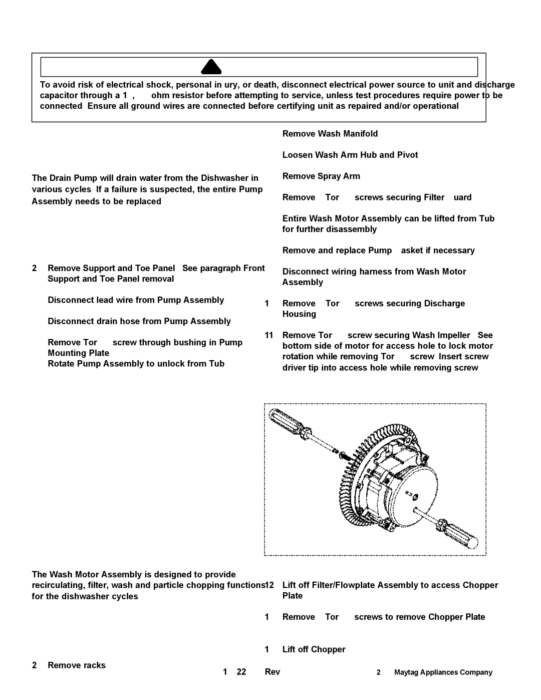 Maytag MDB9750AW, MDB8750AW, JDB2150AWP, JDB2100AW, JDB1100AW, JDB1060AW manual Drain Pump, Wash Motor Assembly 