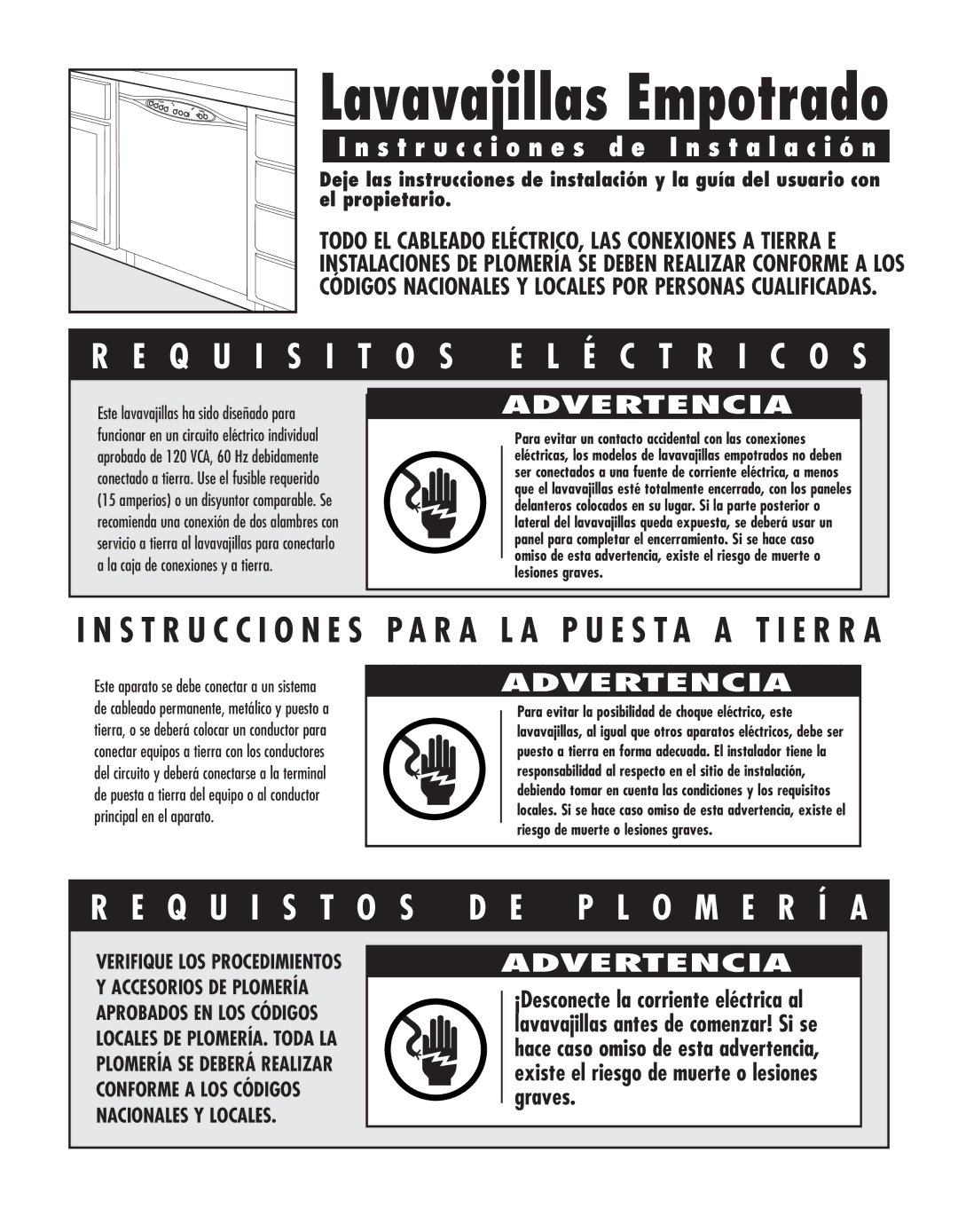 Maytag MDB9750AW, MDB8750AW, JDB2150AWP, JDB2100AW, JDB1100AW, JDB1060AW manual Lavavajillas Empotrado 