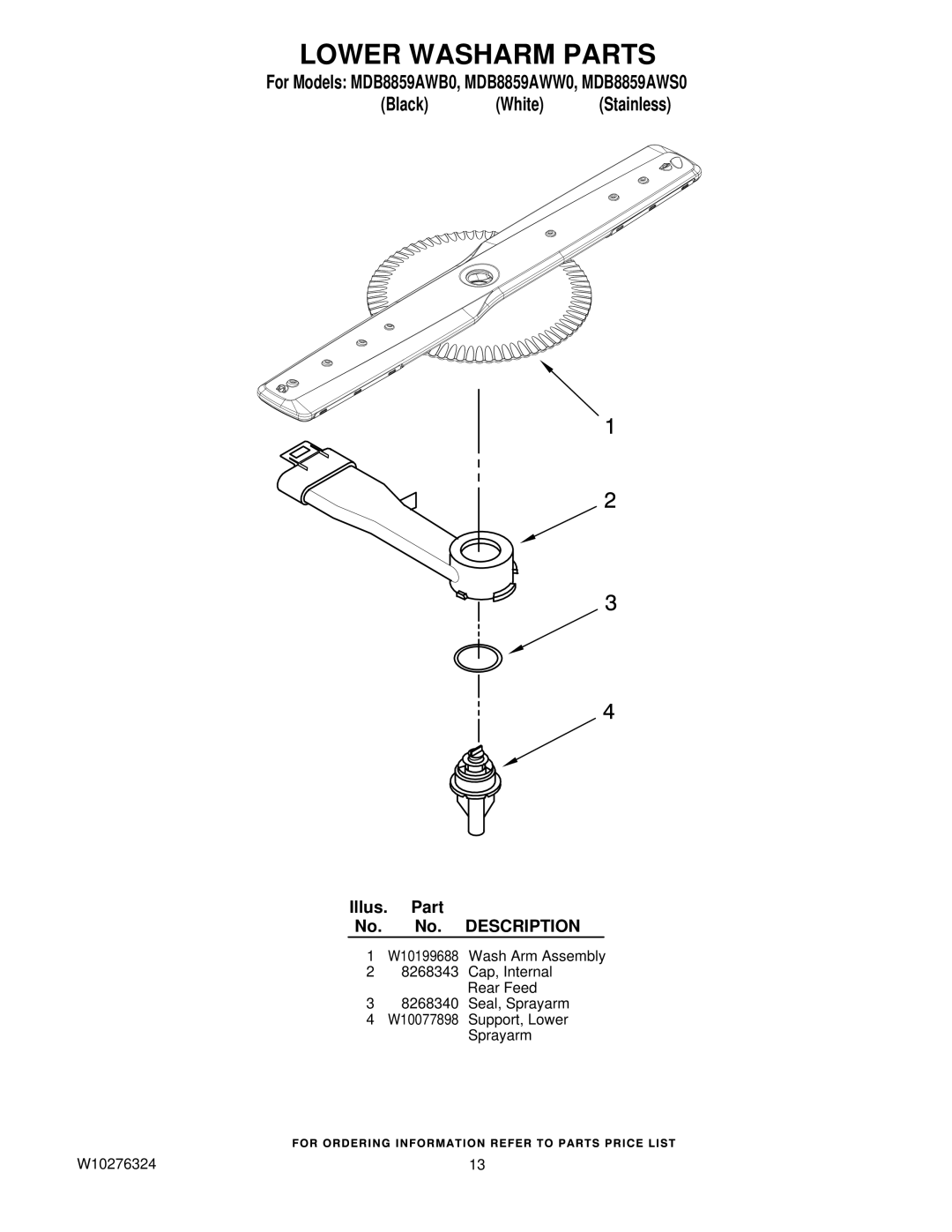 Maytag MDB8859AWB0, MDB8859AWS0, MDB8859AWW0 manual Lower Washarm Parts 
