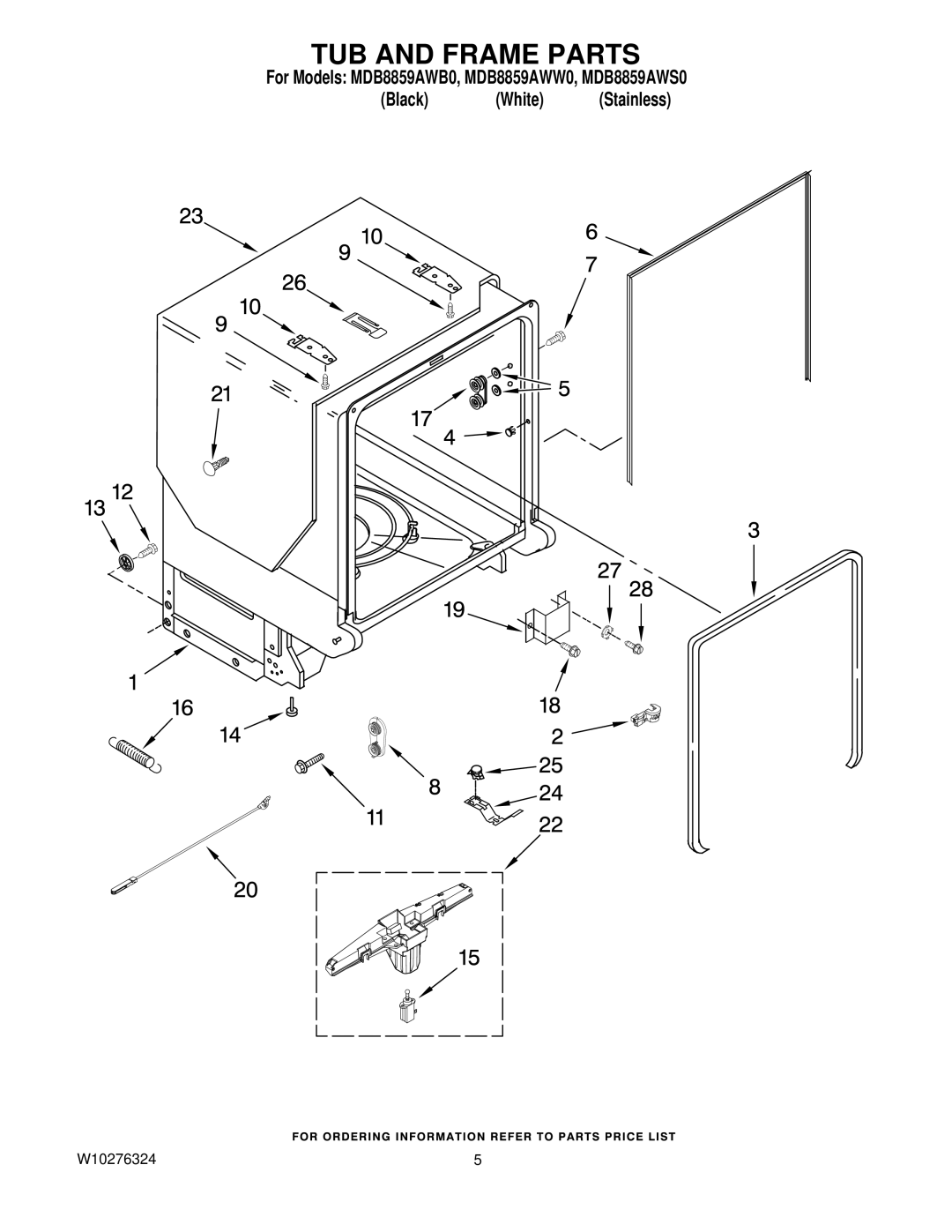 Maytag MDB8859AWW0, MDB8859AWS0, MDB8859AWB0 manual TUB and Frame Parts 