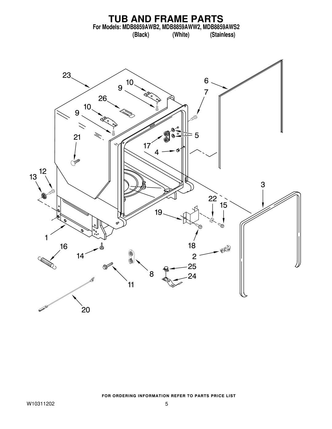 Maytag MDB8859AWW2, MDB8859AWS2, MDB8859AWB2 manual TUB and Frame Parts 