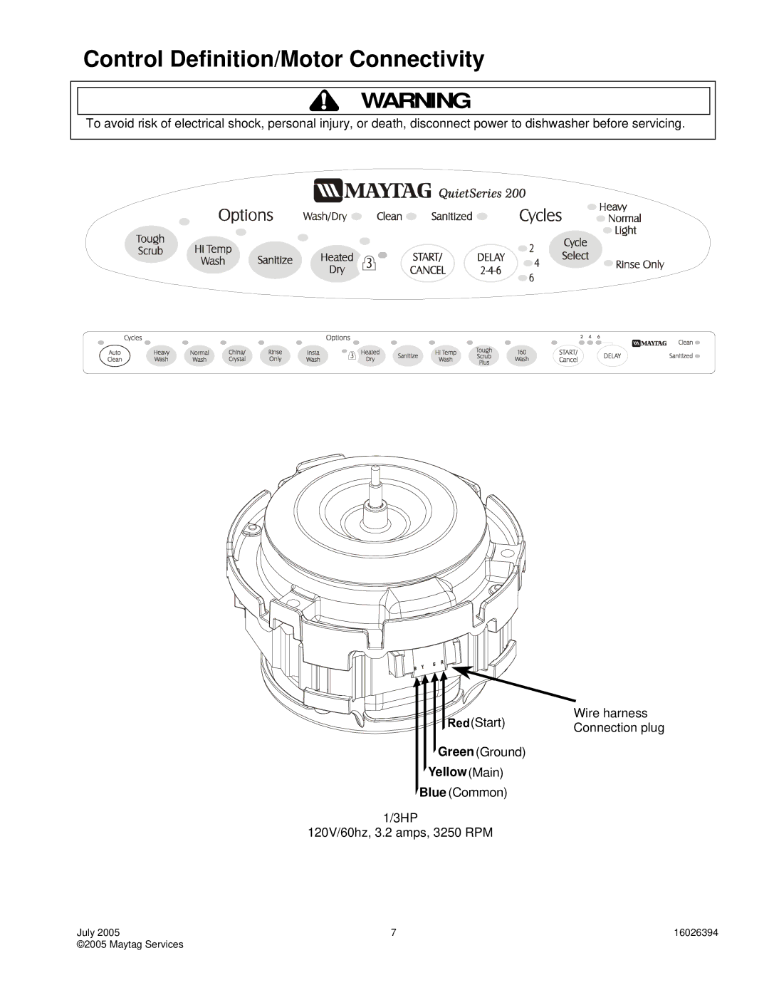 Maytag MDB8751AW*, MDB8951AW*, MDBM755AW*, ADB3500AW, MDB7751AW* Control Definition/Motor Connectivity, YellowMain 