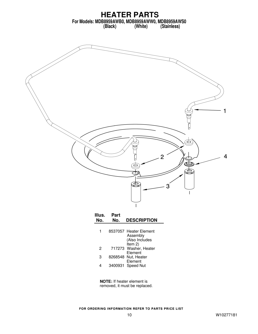 Maytag MDB8959AWS0, MDB8959AWW0, MDB8959AWB0 manual Heater Parts 
