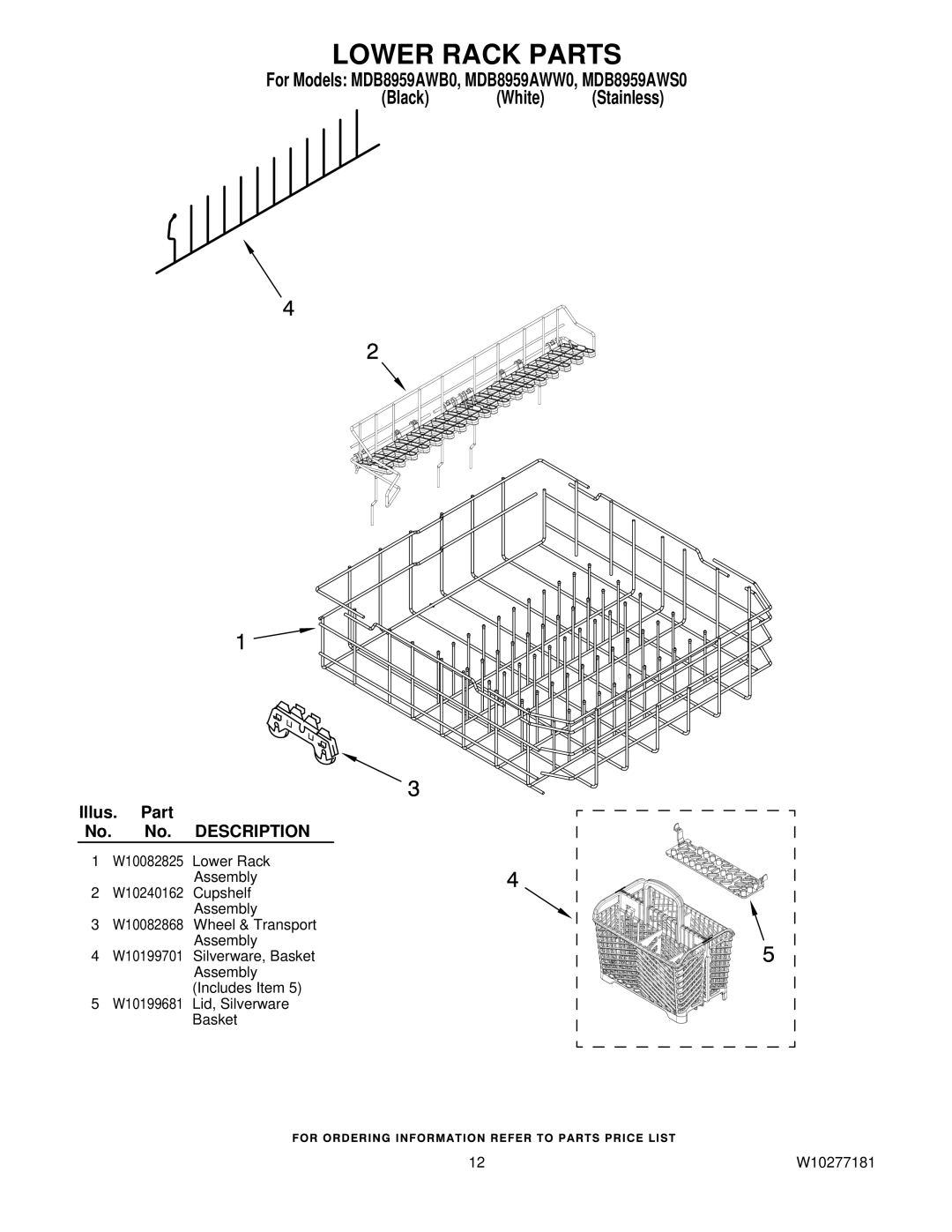 Maytag MDB8959AWW0, MDB8959AWS0, MDB8959AWB0 manual Lower Rack Parts 