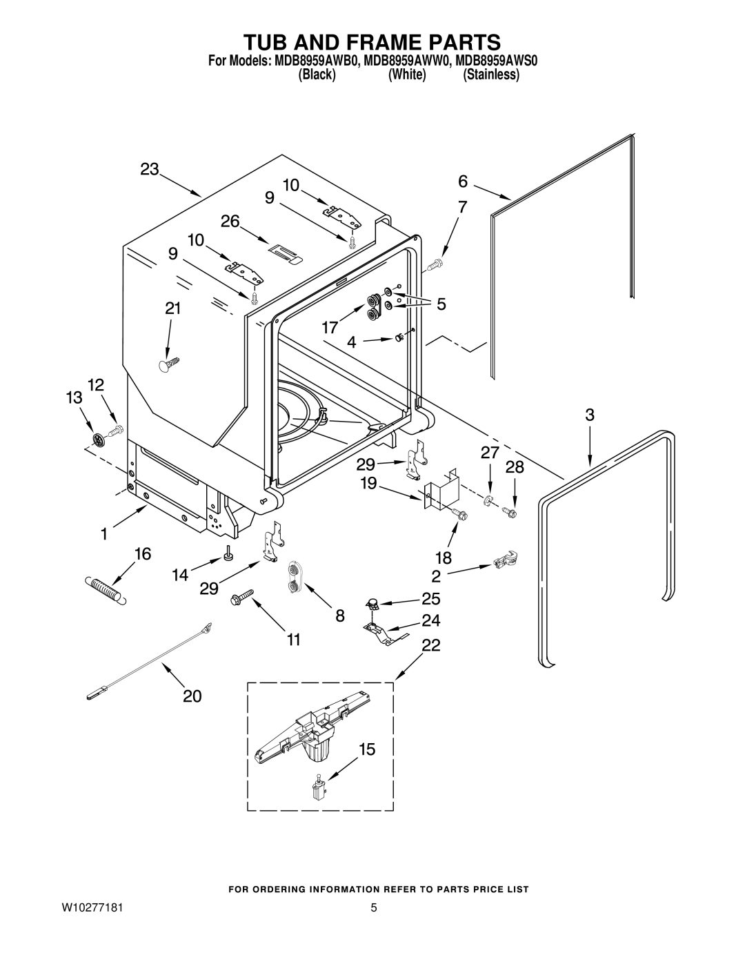 Maytag MDB8959AWB0, MDB8959AWW0, MDB8959AWS0 manual TUB and Frame Parts 