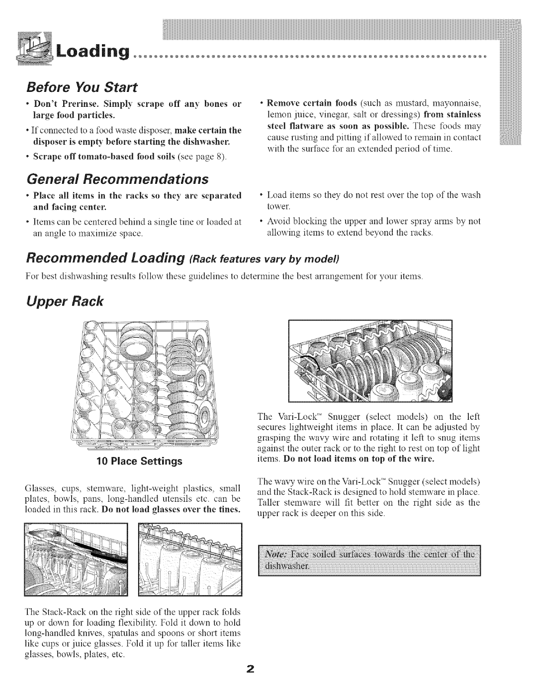 Maytag MDB9100 General Recommendations, Before You Start, Upper Rack, Recommended Loading Rack features vary by model 