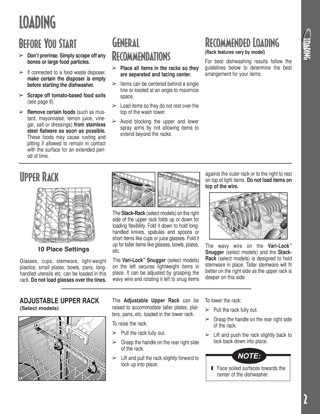 Maytag MDB/C-2 manual Loading, Before You Start, General, Upper Rack, Scrape off tomato-based food soils see 