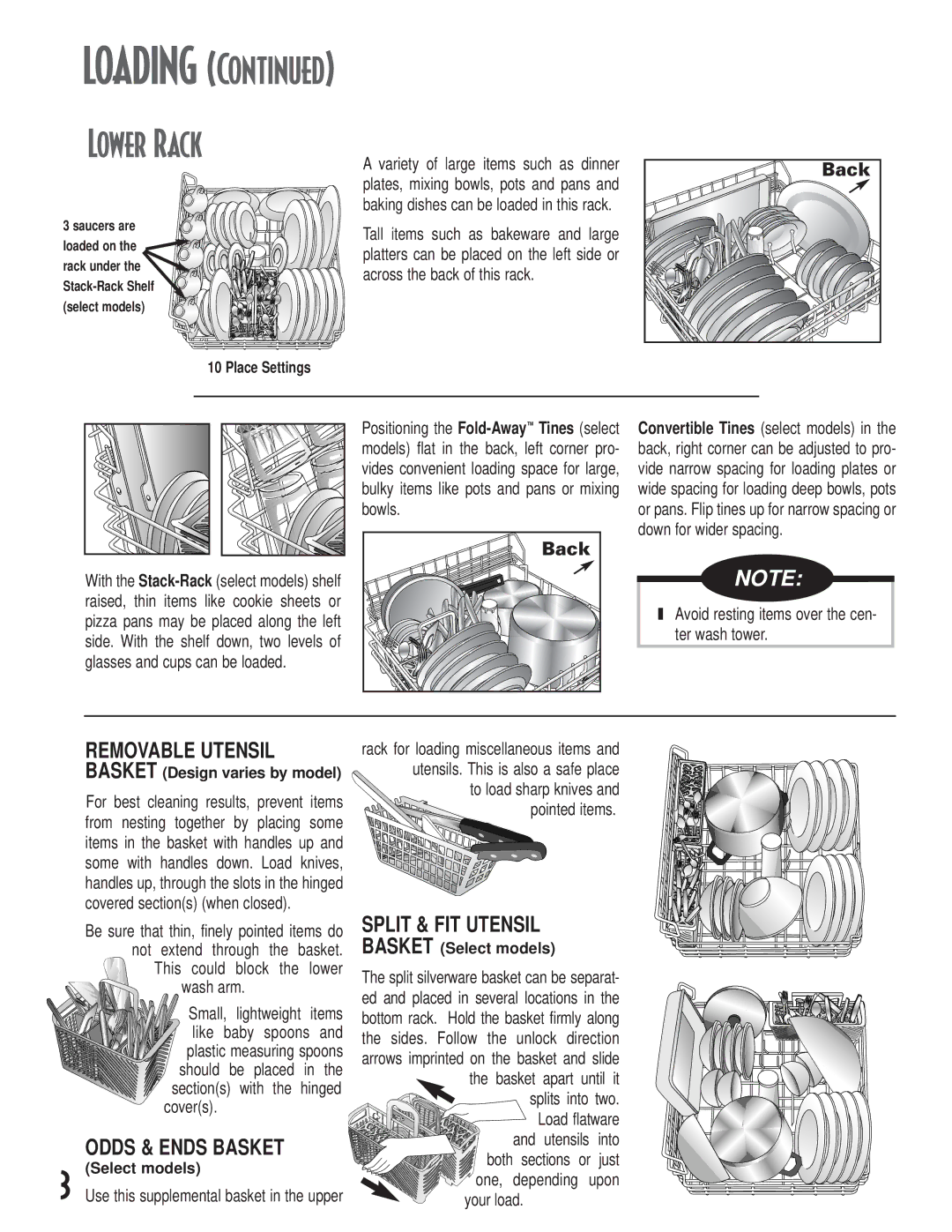 Maytag MDB/C-2 manual Lower Rack, Removable Utensil, Odds & Ends Basket, Split & FIT Utensil 