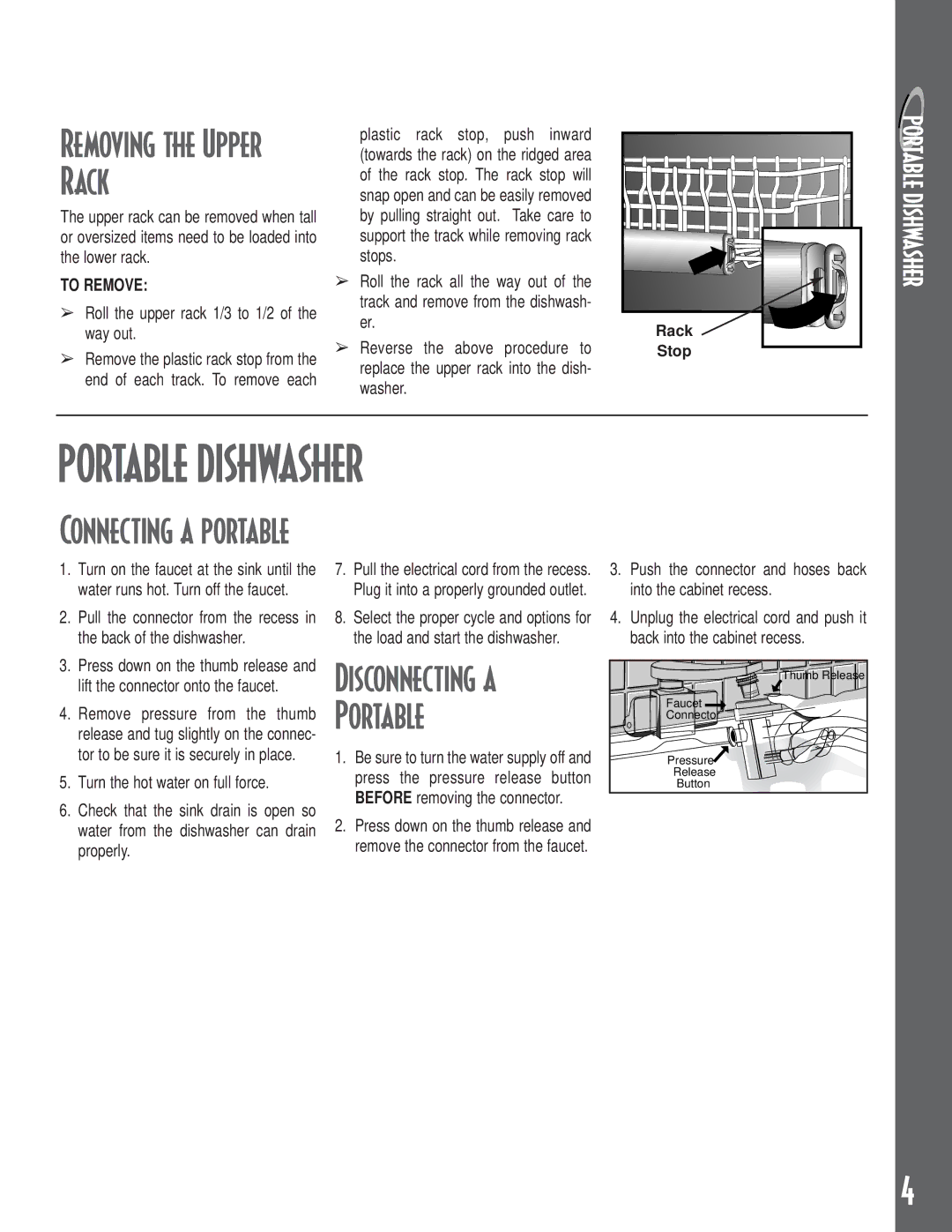 Maytag MDB/C-2 manual Portable Dishwasher, Disconnecting a Portable 