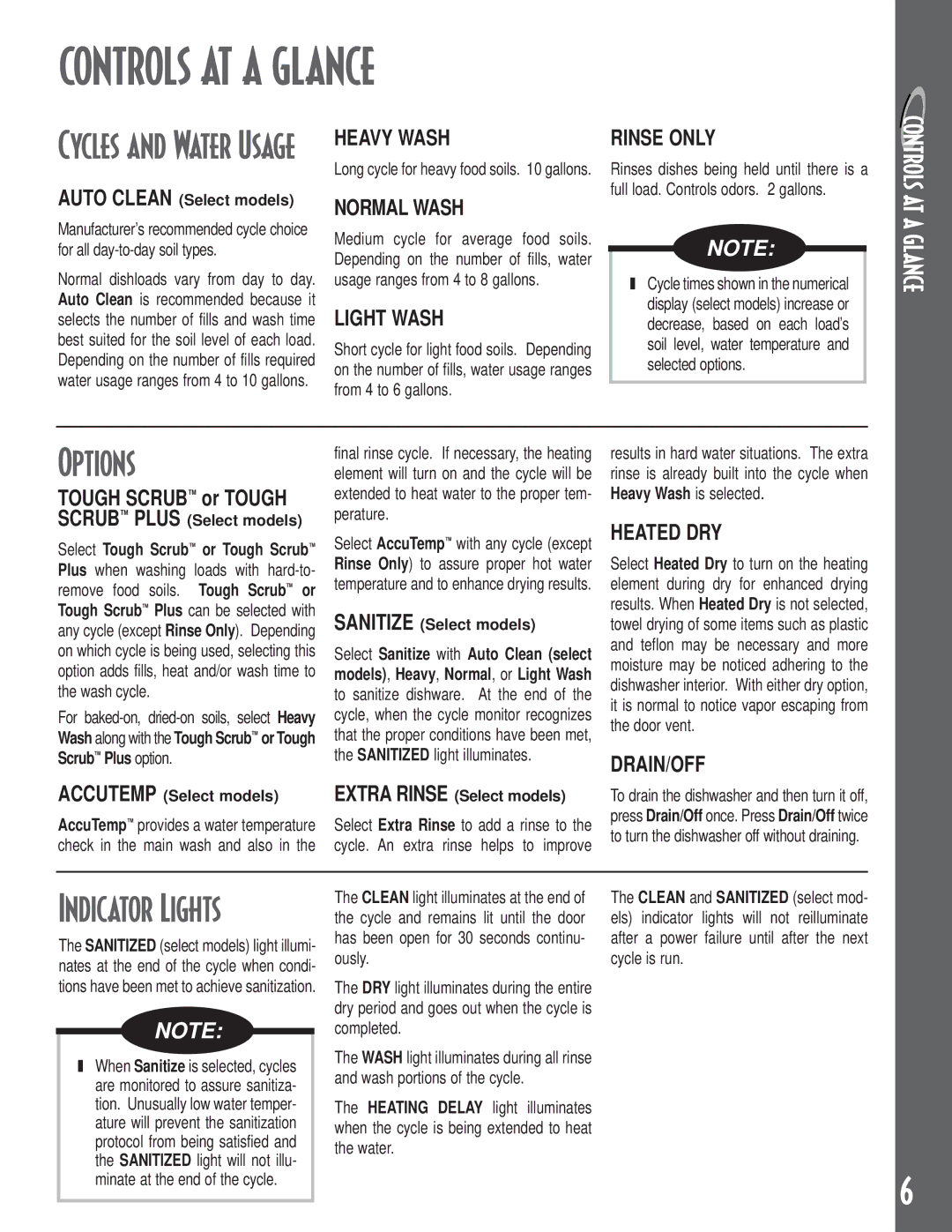 Maytag MDB/C-2 manual Controls AT a Glance, Options, Indicator Lights 