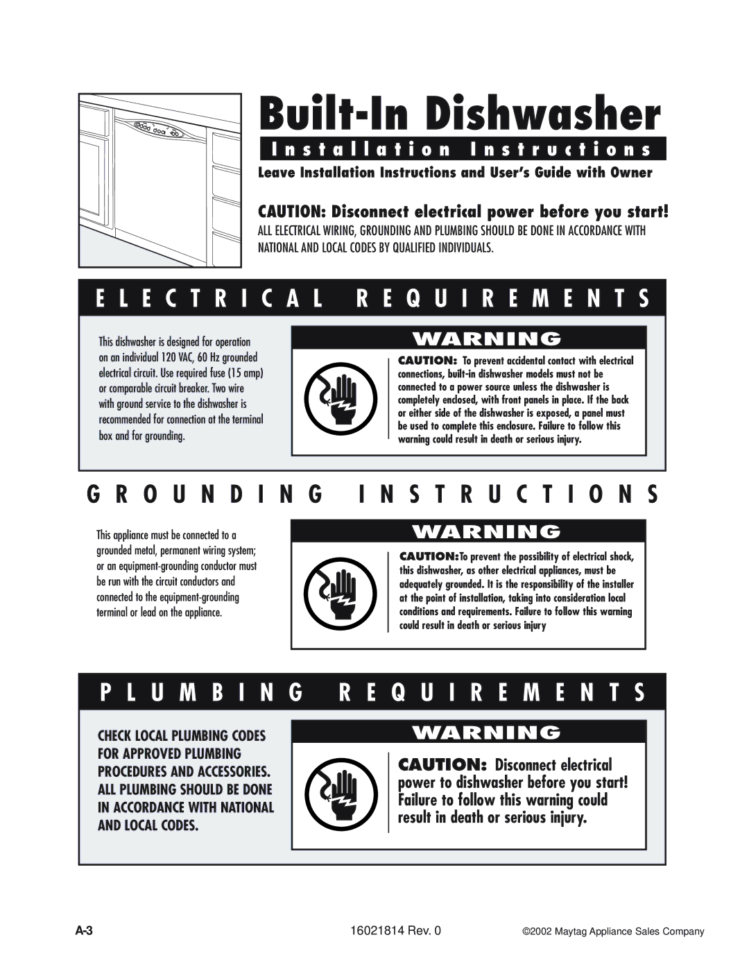 Maytag MDBF550AW, MDBH950AW, MDB9600AW, MDBL540AW, MDBF750AW, MDBH970AW, MDB8600AW, JDB4000AW, MDB7600AW manual Built-In Dishwasher 