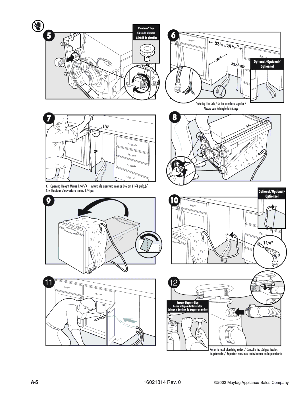 Maytag JDB4000AW, MDBH950AW, MDB9600AW, MDBL540AW, MDBF750AW Refer to local plumbing codes / Consulte los códigos locales 