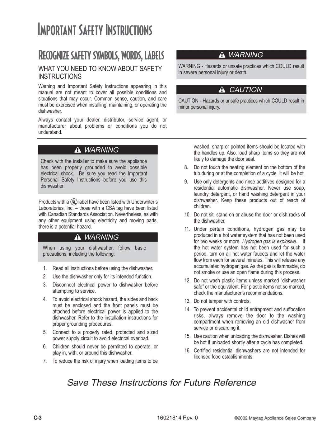 Maytag MDBF550AW, MDBH950AW, MDB9600AW, MDBL540AW, MDBF750AW, MDBH970AW, MDB8600AW, JDB4000AW manual Important Safety Instructions 