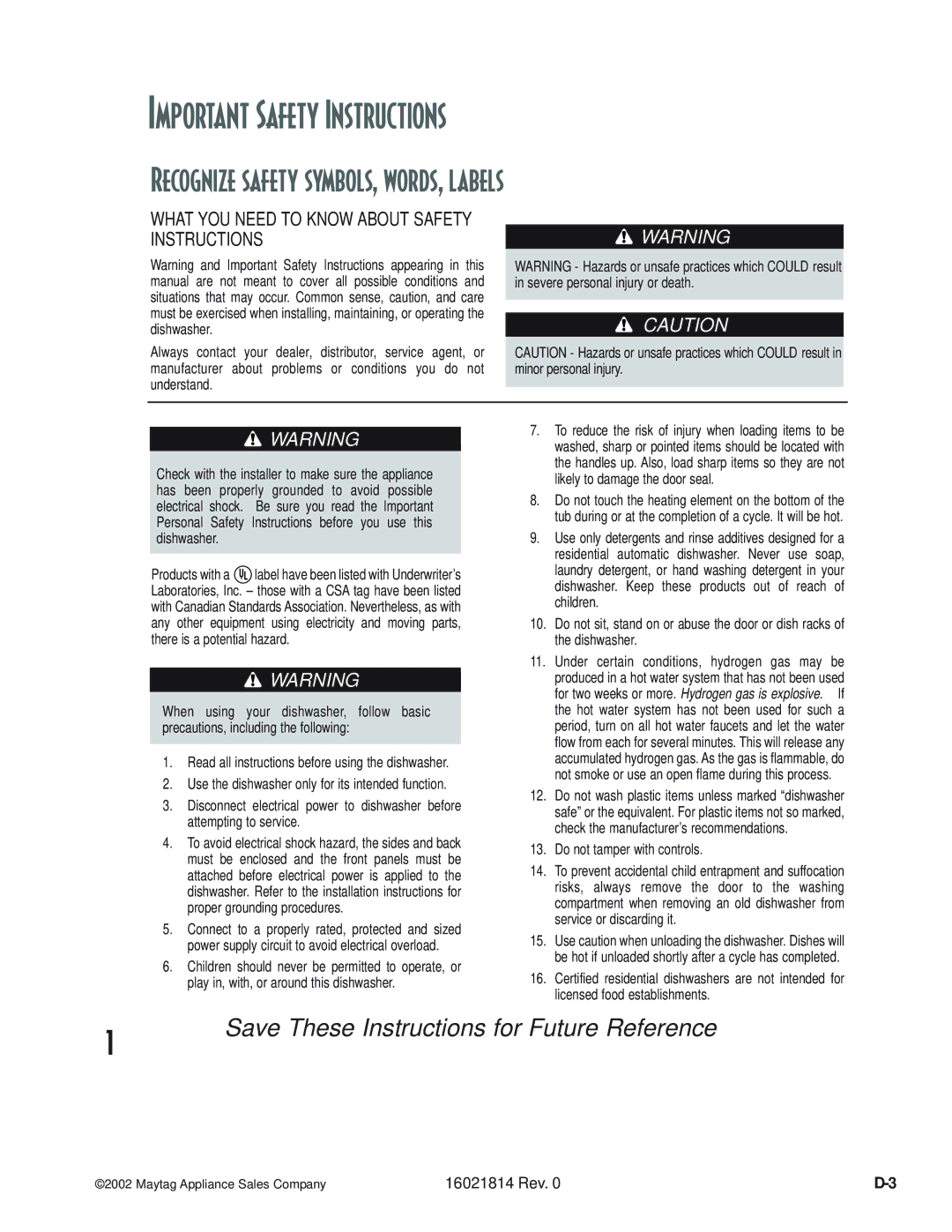 Maytag JDB4000AW, MDBH950AW, MDB9600AW, MDBL540AW, MDBF750AW, MDBH970AW, MDBF550AW, MDB8600AW manual Important Safety Instructions 