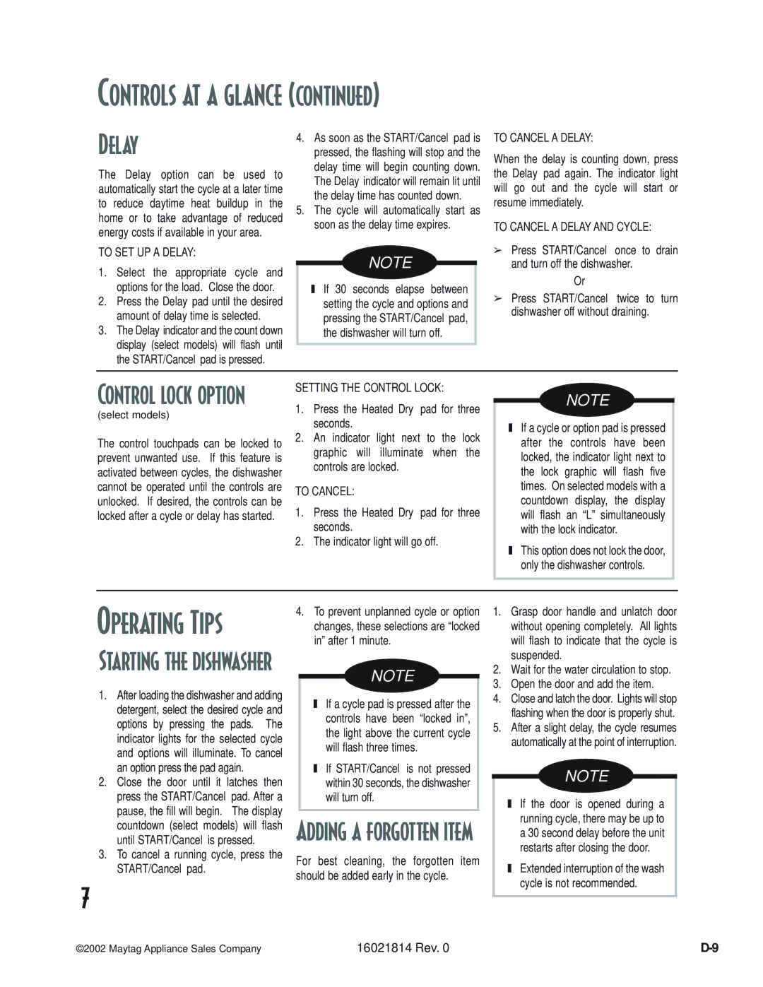 Maytag MDBL540AW, MDBH950AW, MDB9600AW manual Controls at a glance, To cancel a running cycle, press the START/Cancel pad 