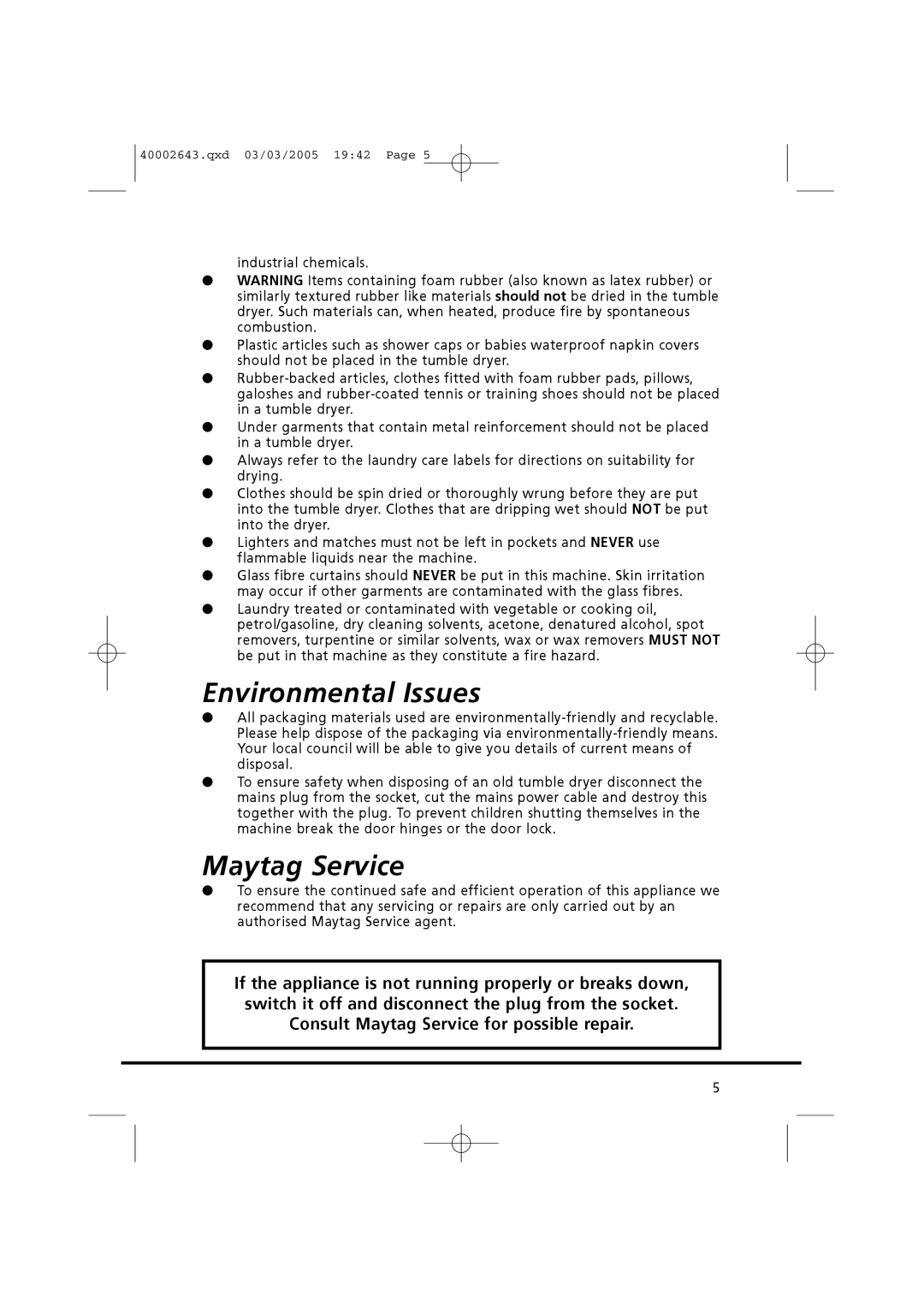 Maytag MDC1305AAW manual Environmental Issues, Maytag Service 