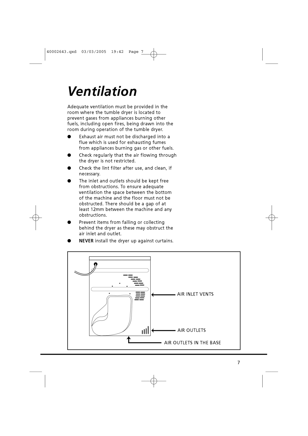 Maytag MDC1305AAW manual Ventilation 