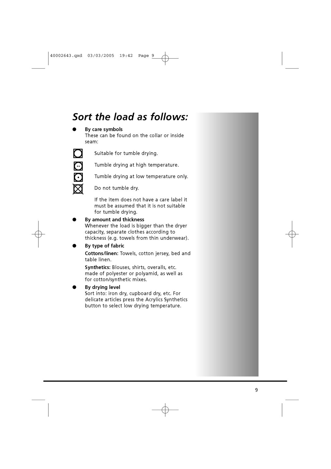 Maytag MDC1305AAW manual Sort the load as follows, By care symbols 