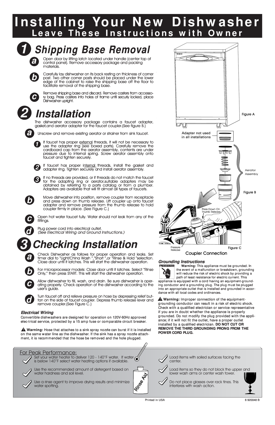 Maytag MDC4650AWW manual Installing Your New Dishwasher, Shipping Base Removal, Checking Installation 