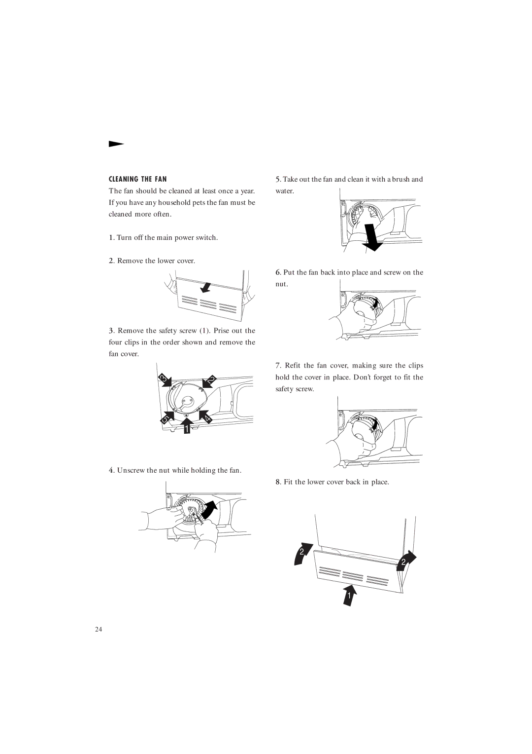 Maytag MDE 9901 manual Cleaning the FAN 