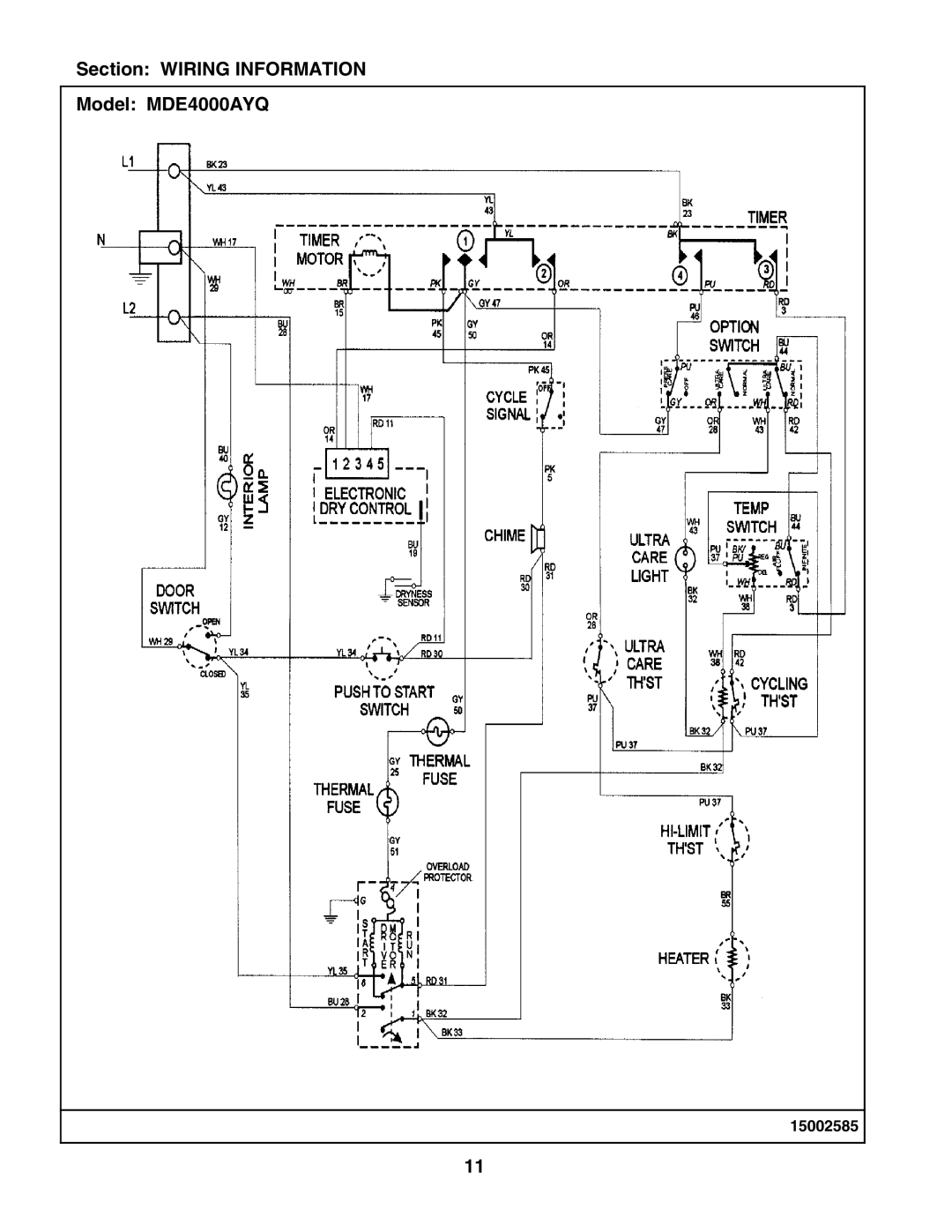 Maytag manual Section Wiring Information Model MDE4000AYQ 